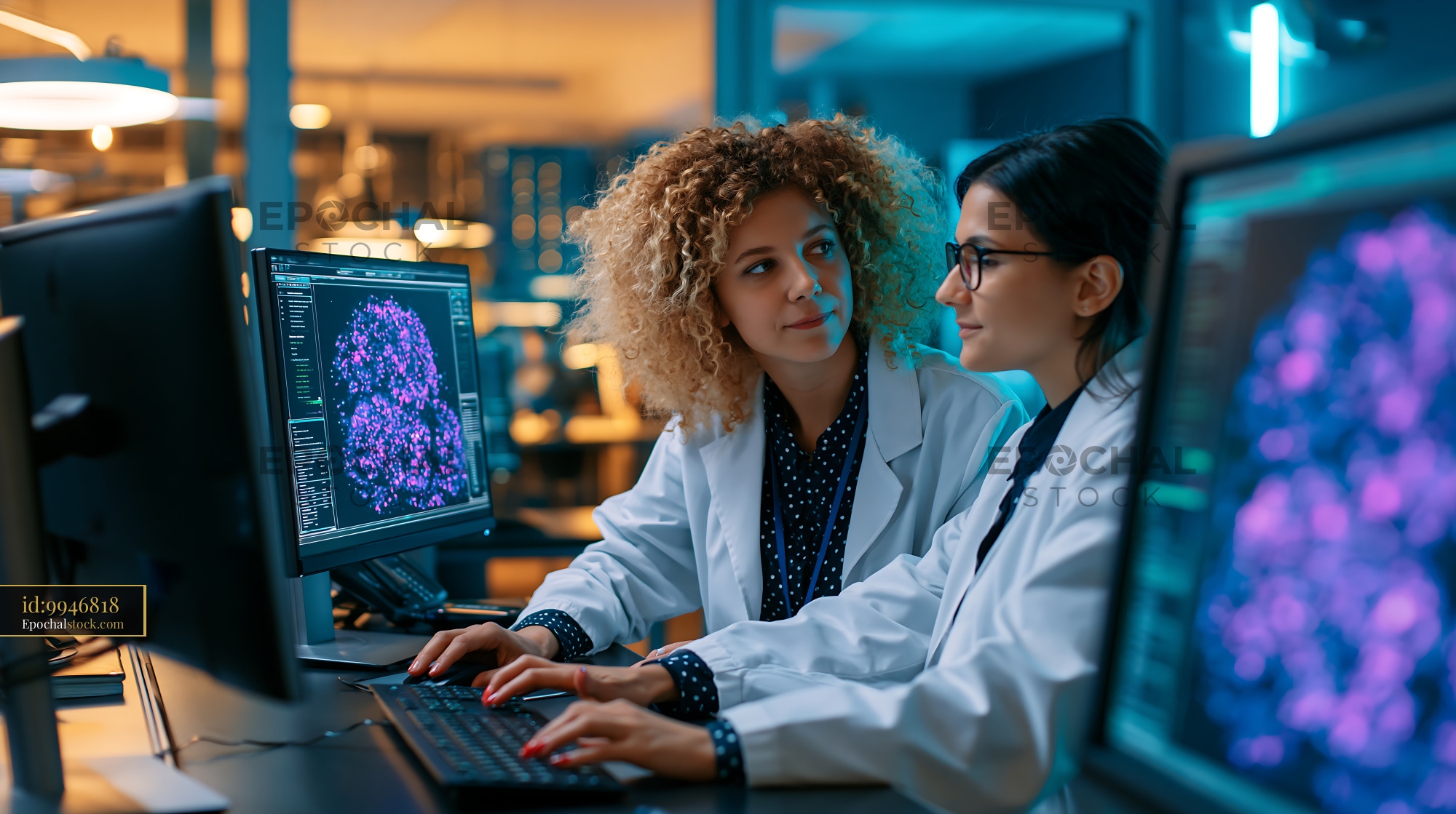 Watermarked full-resolution preview of Scientists collaborate in modern laboratory setting