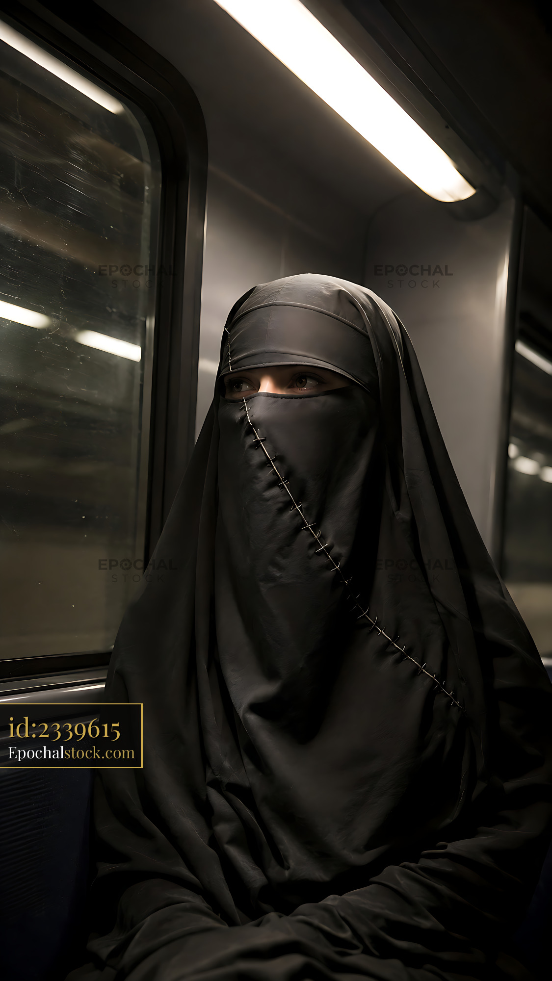 Watermarked full-resolution preview of Woman in traditional clothing on public transport
