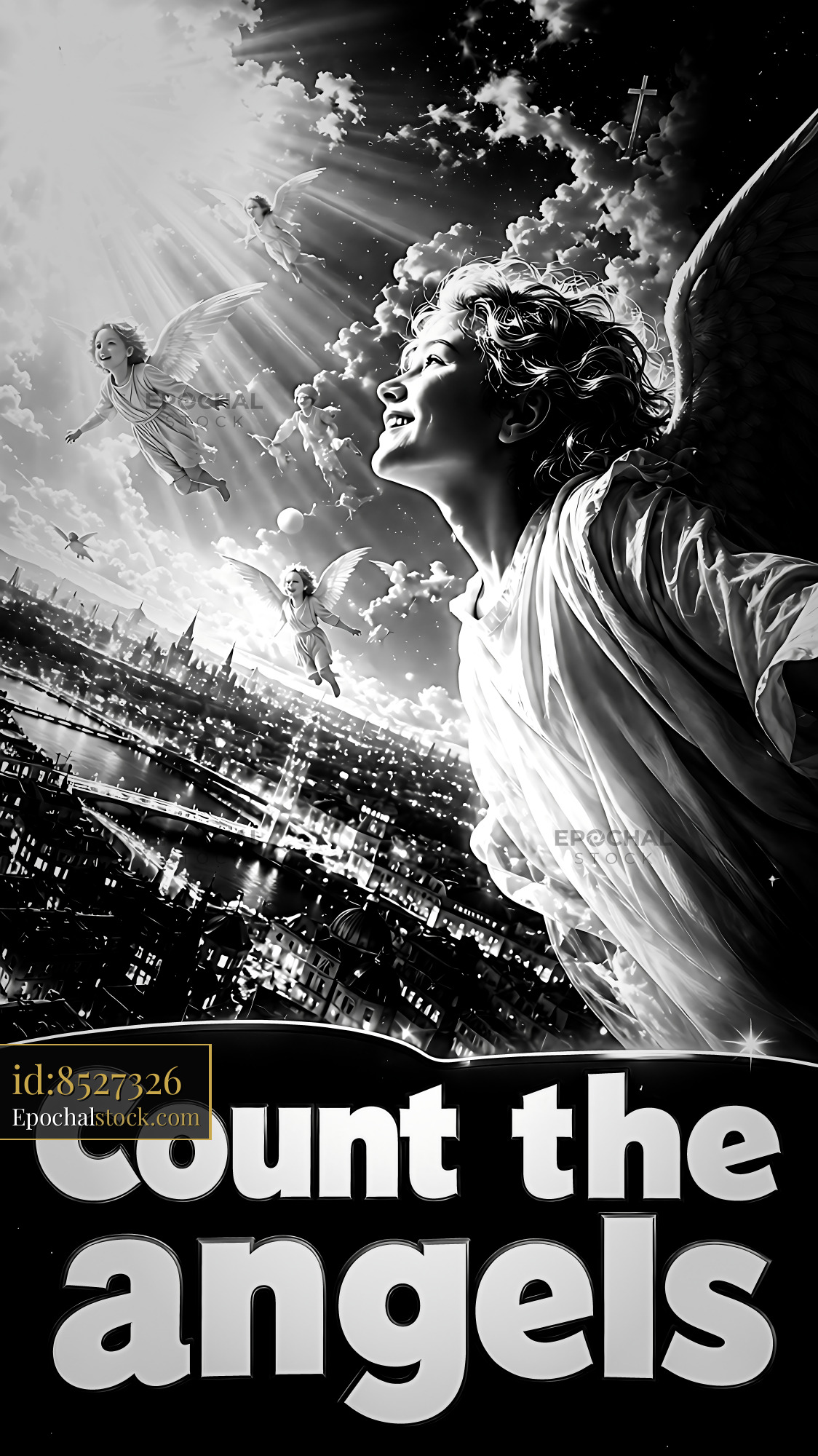 Watermarked full-resolution preview of Count the angels in a serene city skyline