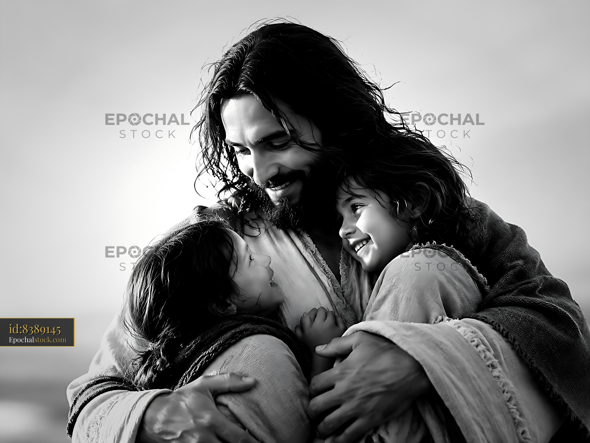Man Holds Two Children While Sharing Joy on the Beach — stock example for FLUX.2 Max solution examples