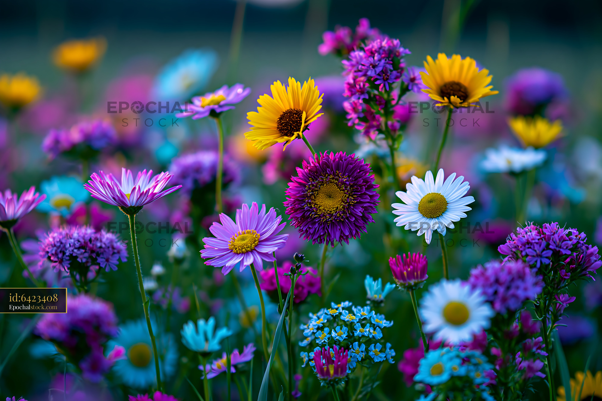 Watermarked full-resolution preview of Colorful wildflower field in springtime