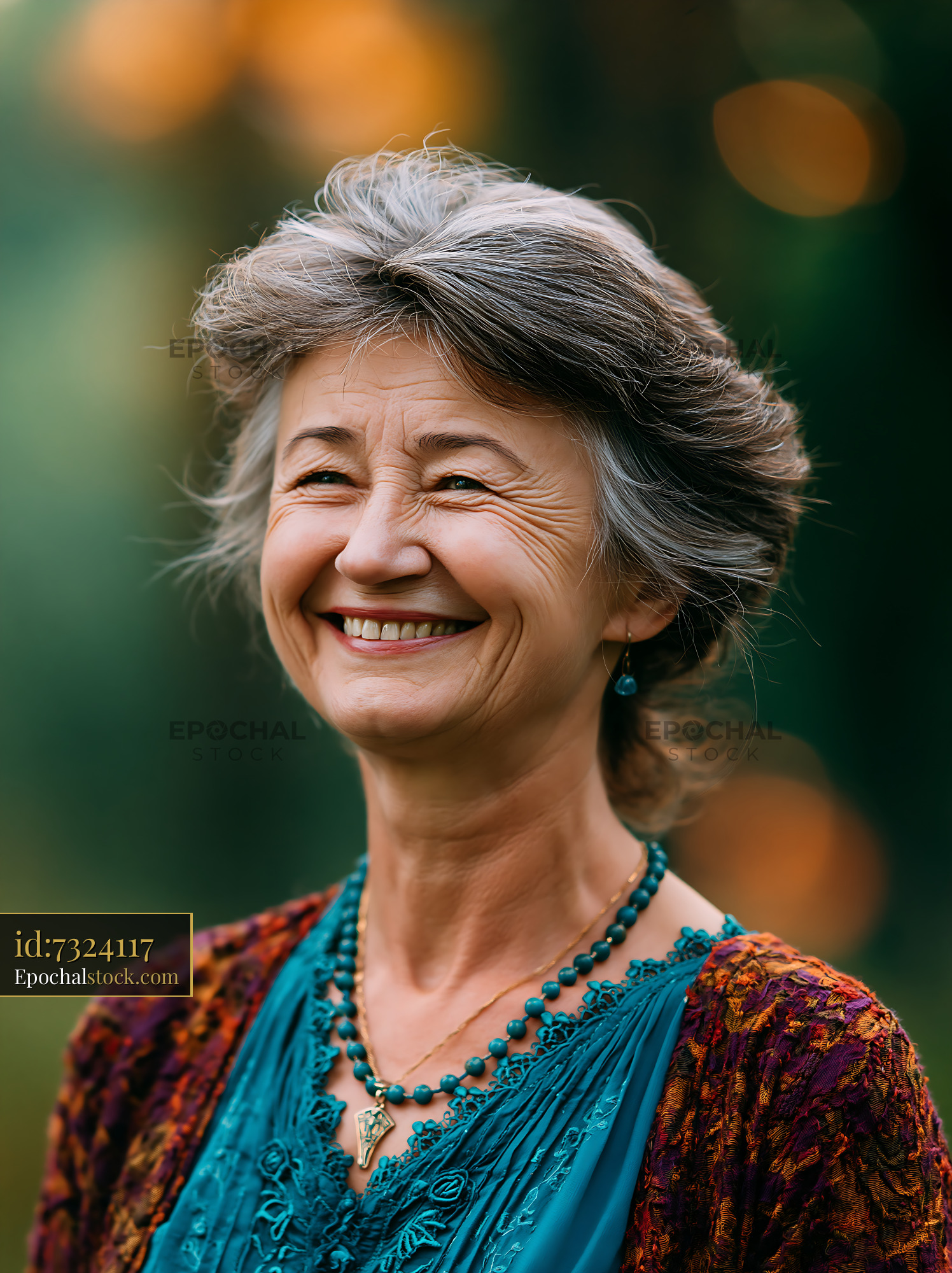 Watermarked full-resolution preview of Smiling woman in outdoor setting with green background