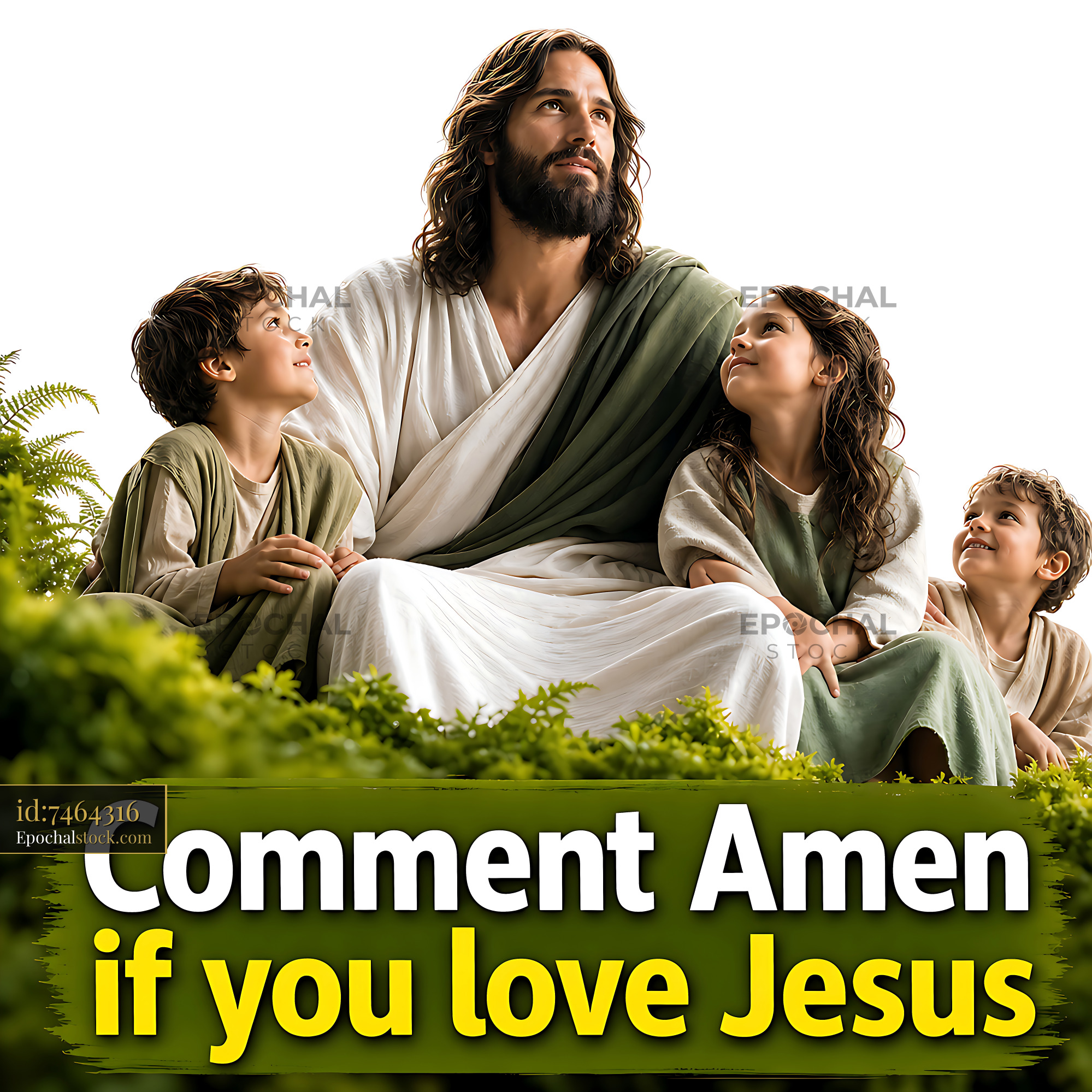 Watermarked full-resolution preview of Jesus with children in a serene outdoor setting