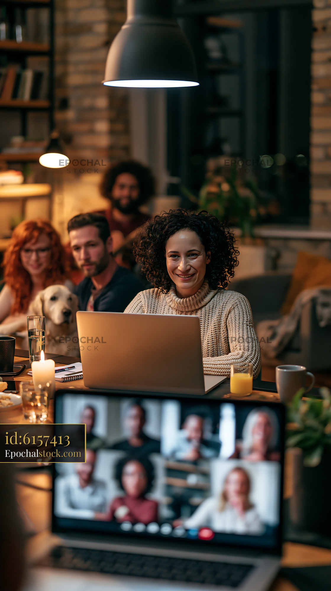 Diverse Hybrid Team Engaging in a Video Conference Meeting - stock photo