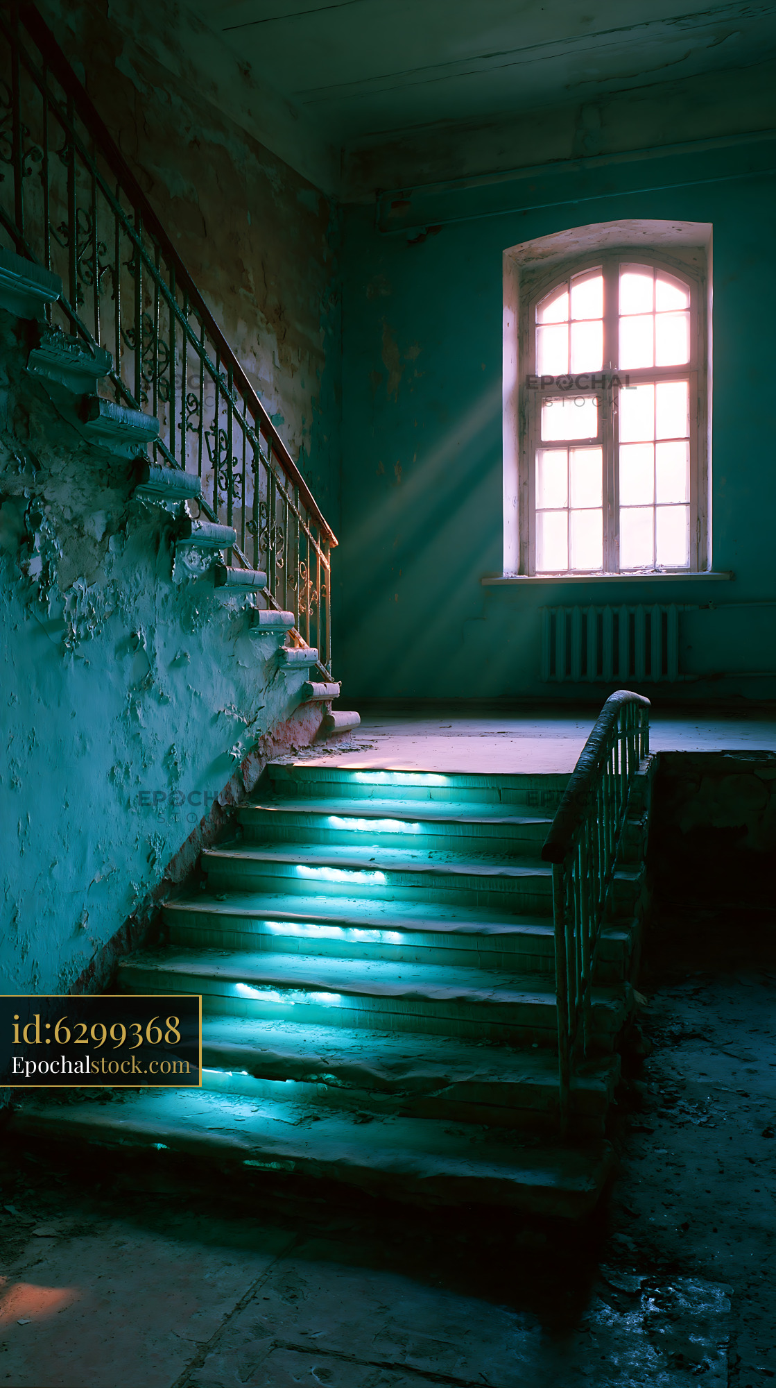 Watermarked full-resolution preview of Staircase with light in an old building