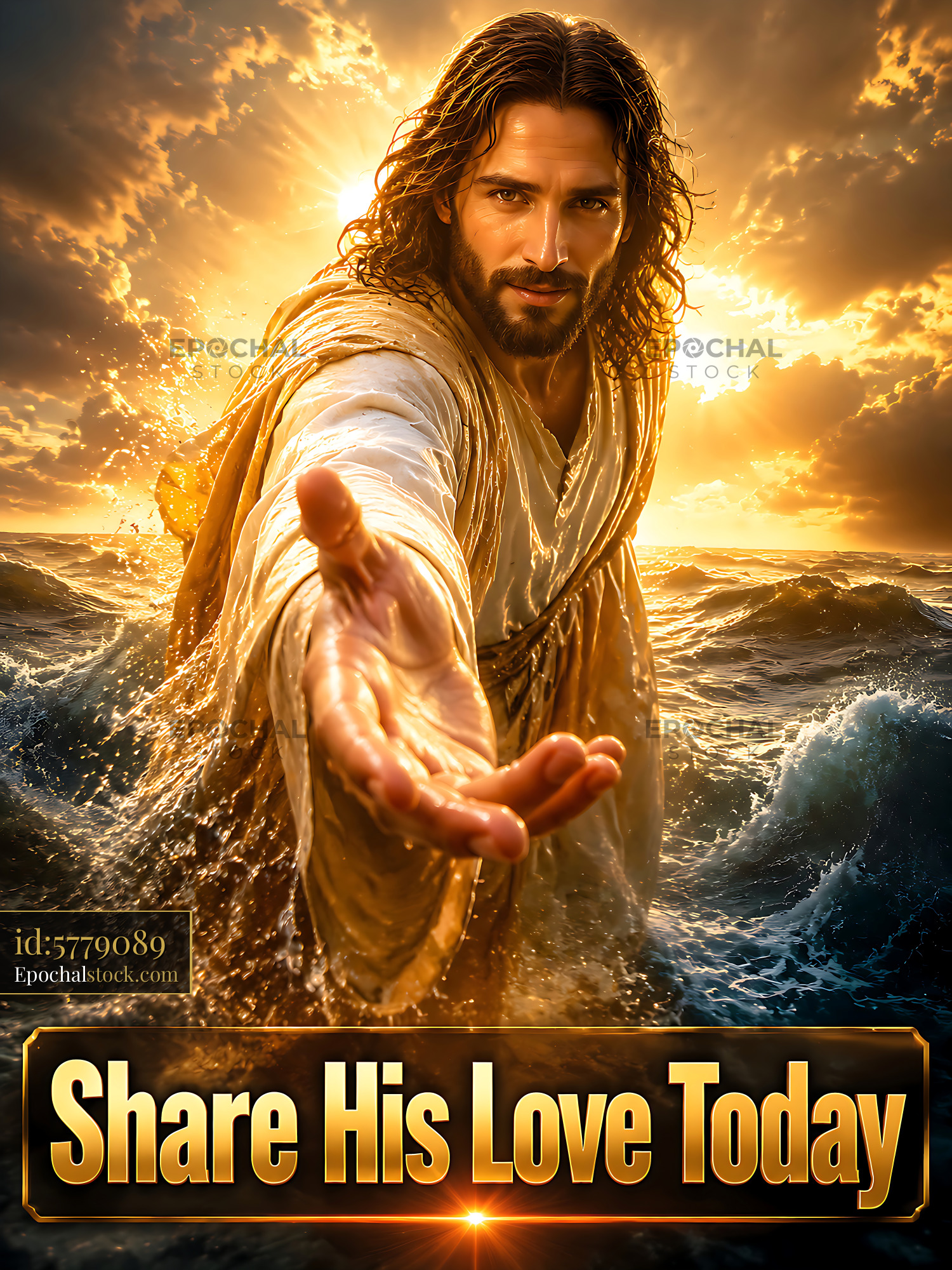 Watermarked full-resolution preview of Jesus reaching out over stormy waters