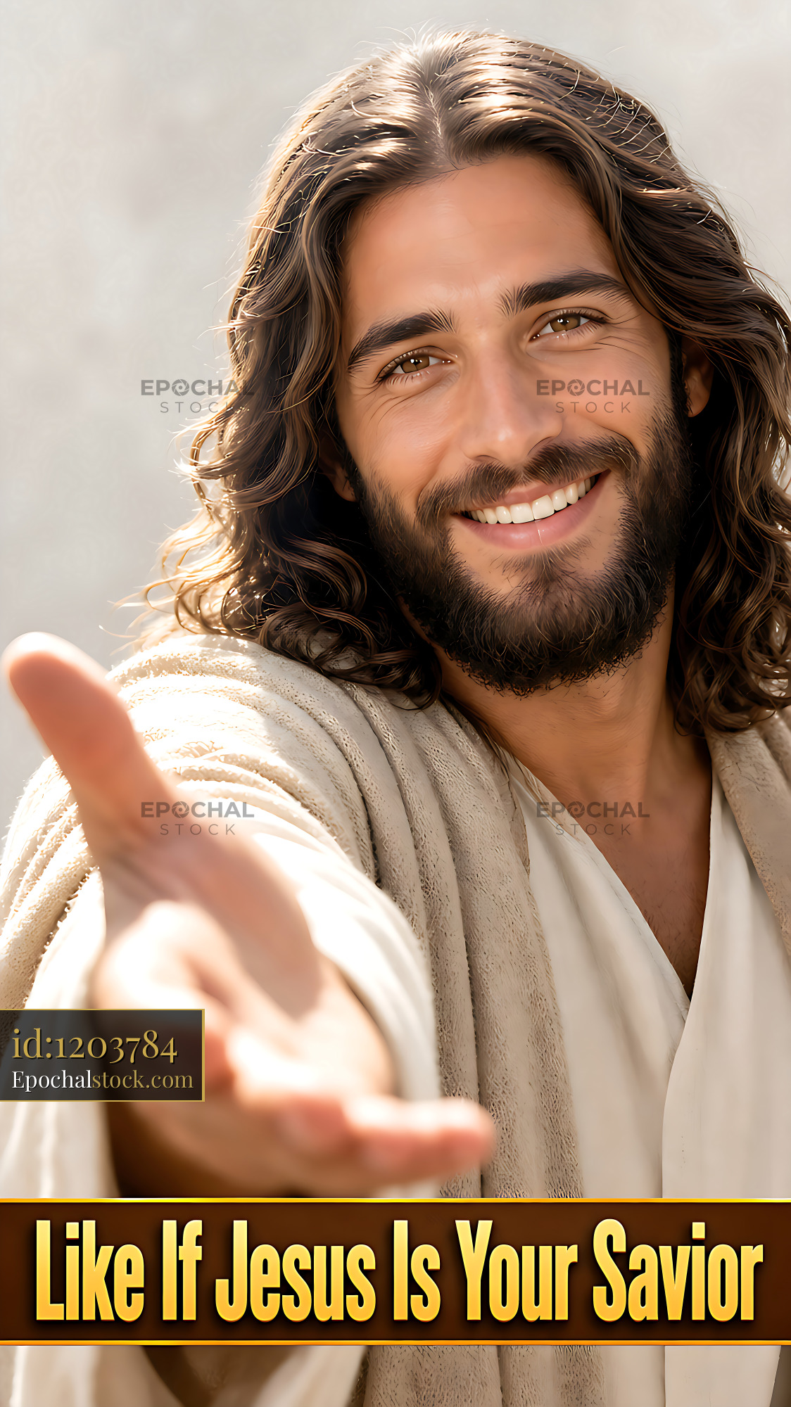 Watermarked full-resolution preview of Smiling man reaching out with open hands