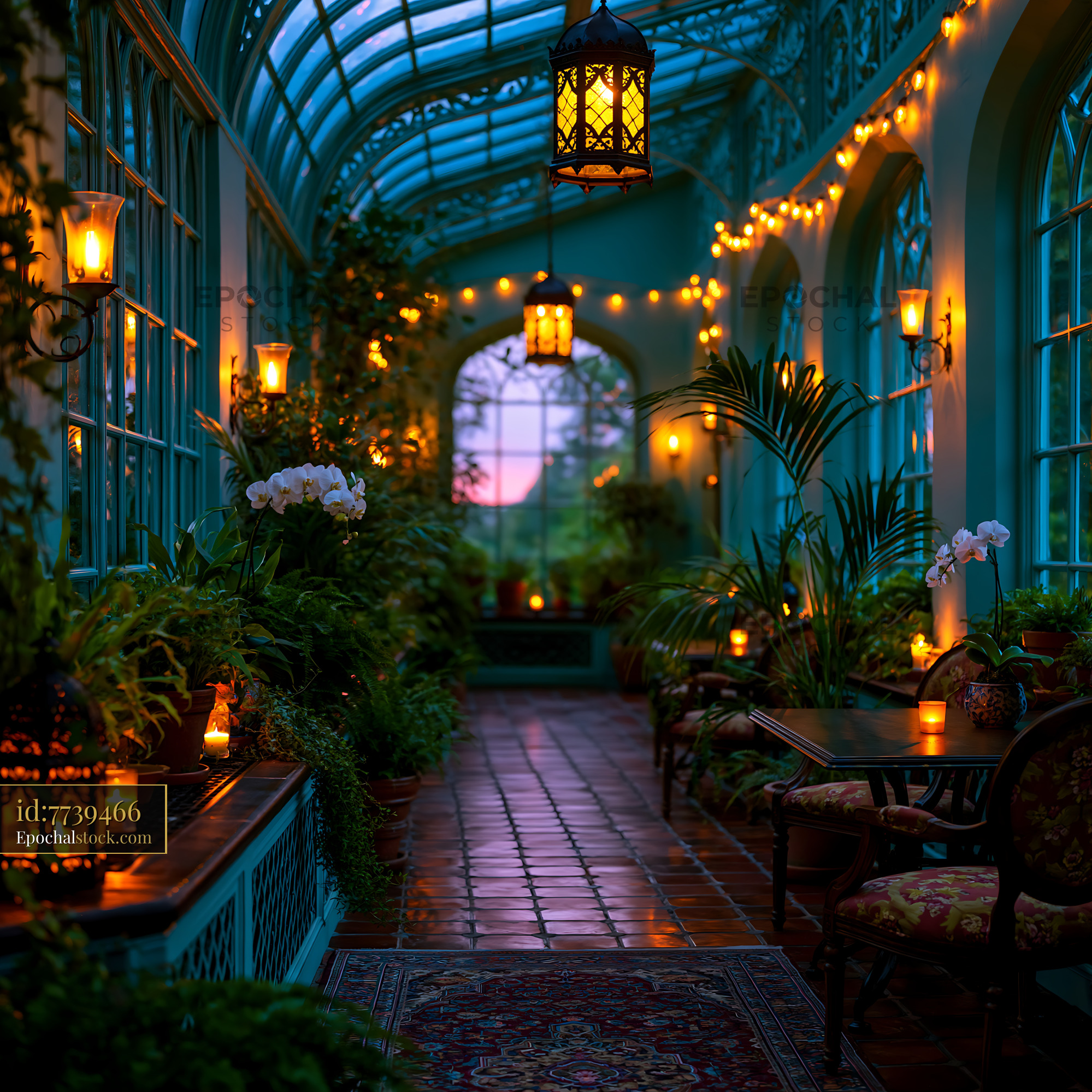 Watermarked full-resolution preview of Evening light in a botanical garden atrium