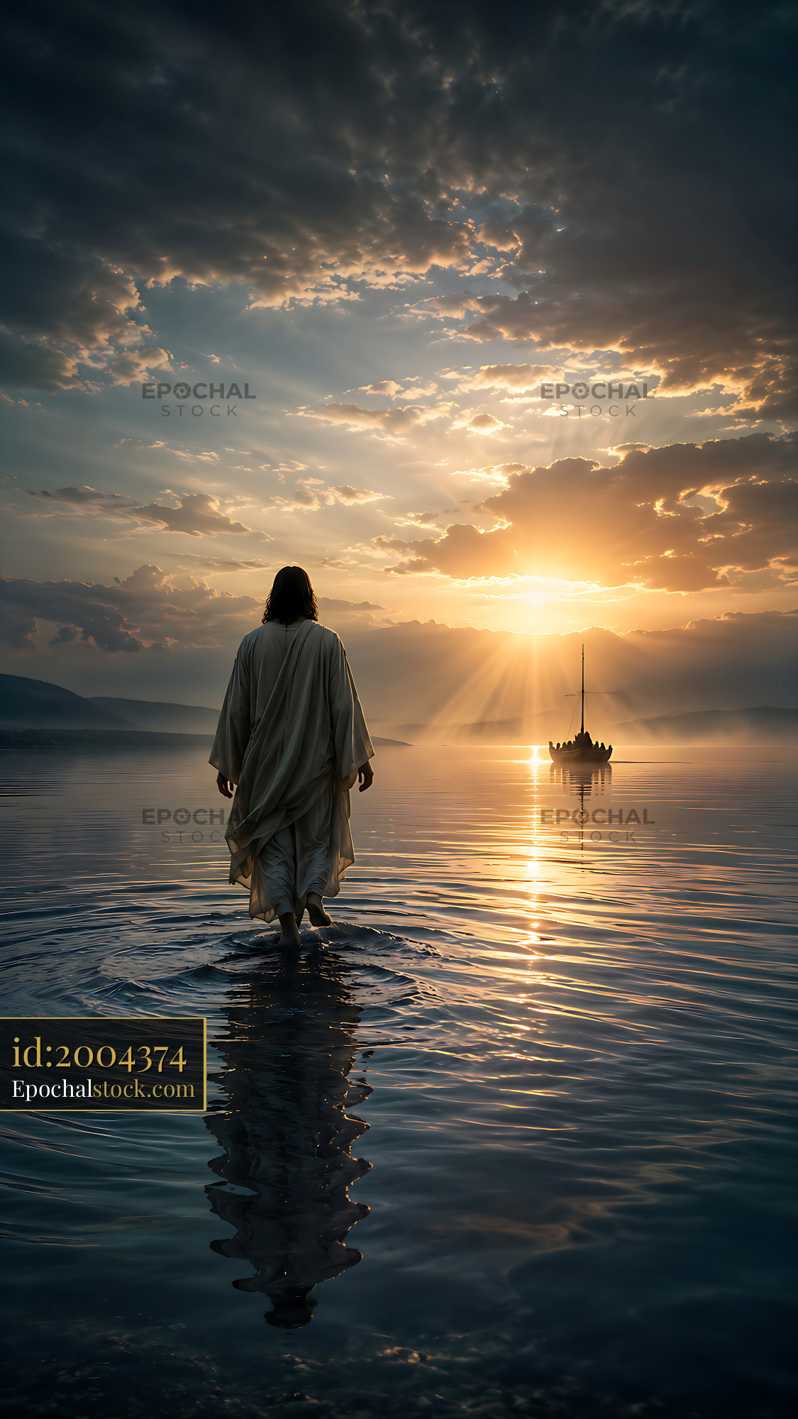 Watermarked full-resolution preview of Walking on water at sunset