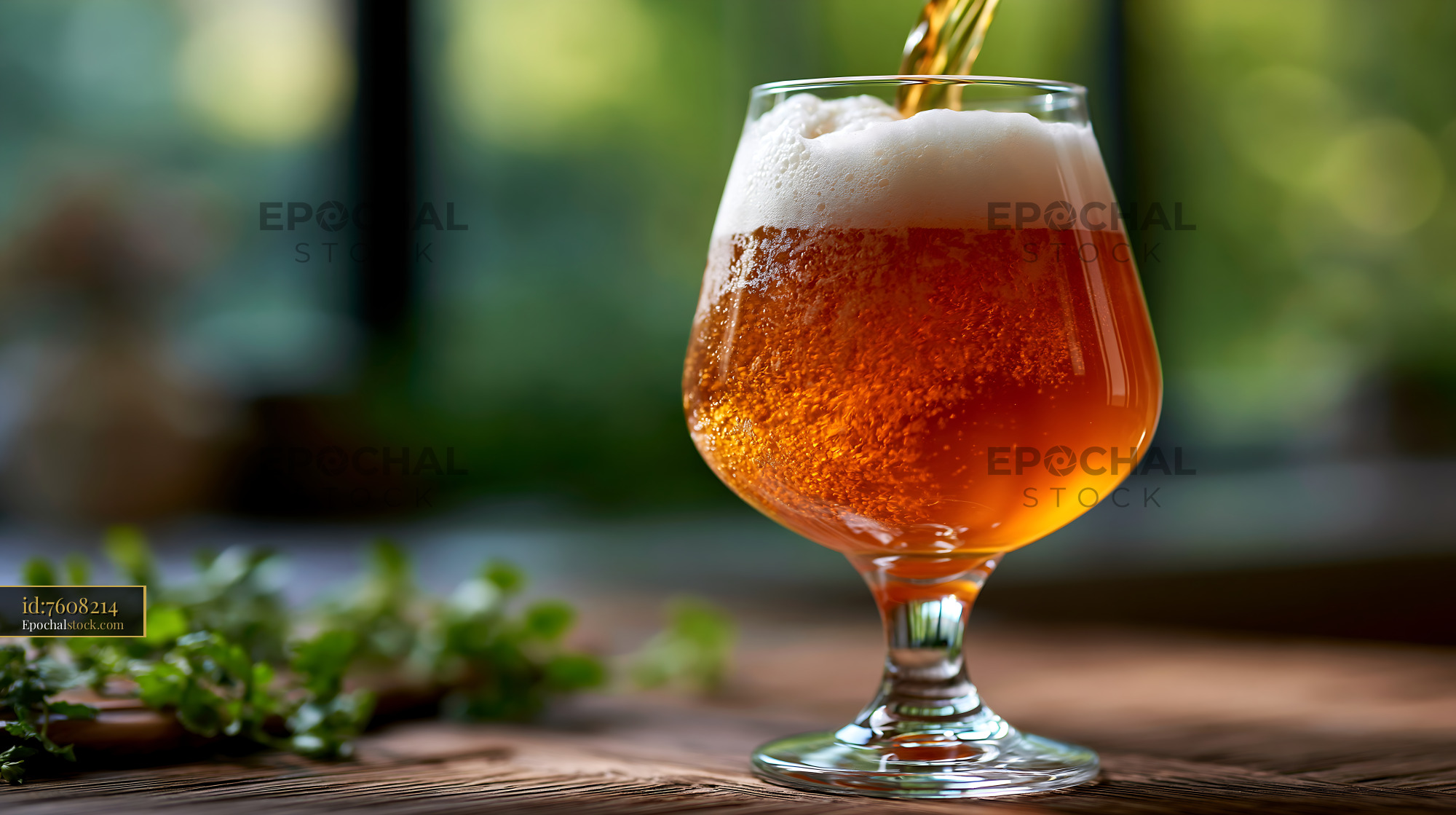 Watermarked full-resolution preview of Pouring beer into a glass with bubbles and foam indoors