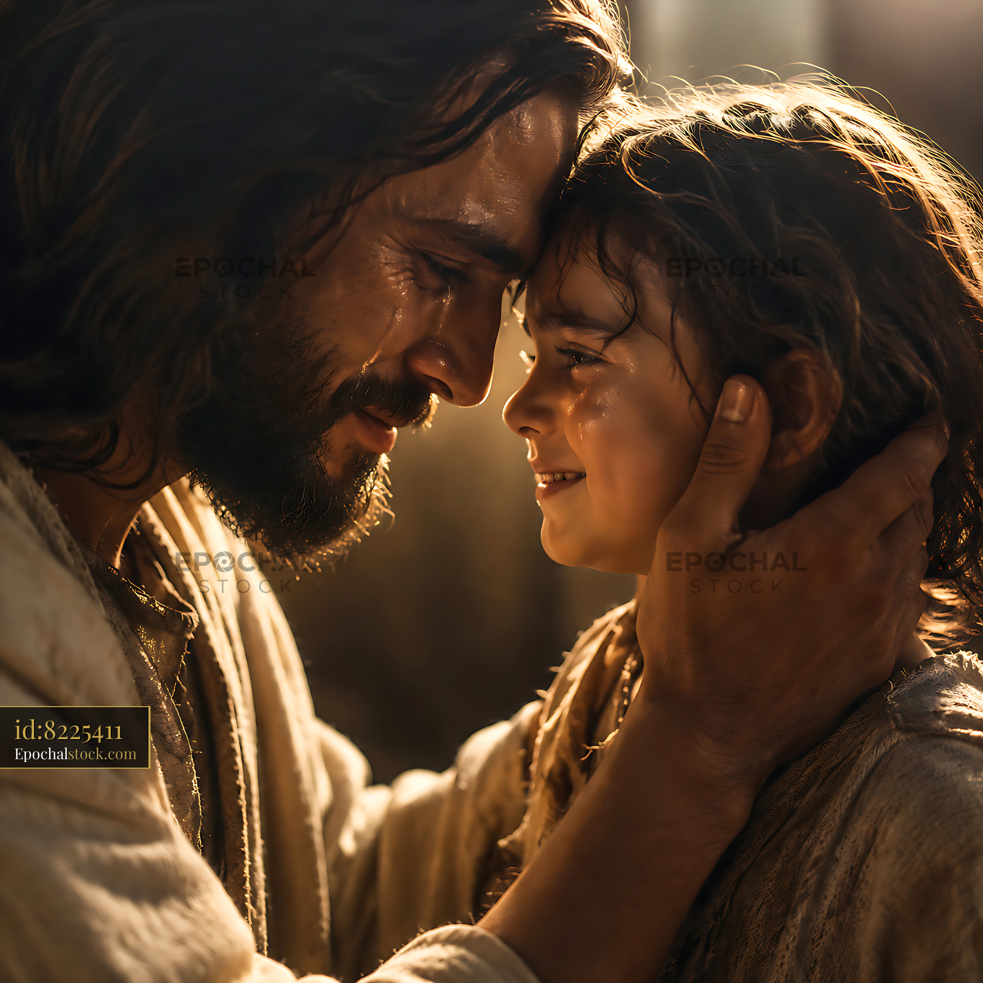 Watermarked full-resolution preview of Tender moment between a man and a child in a warm setting