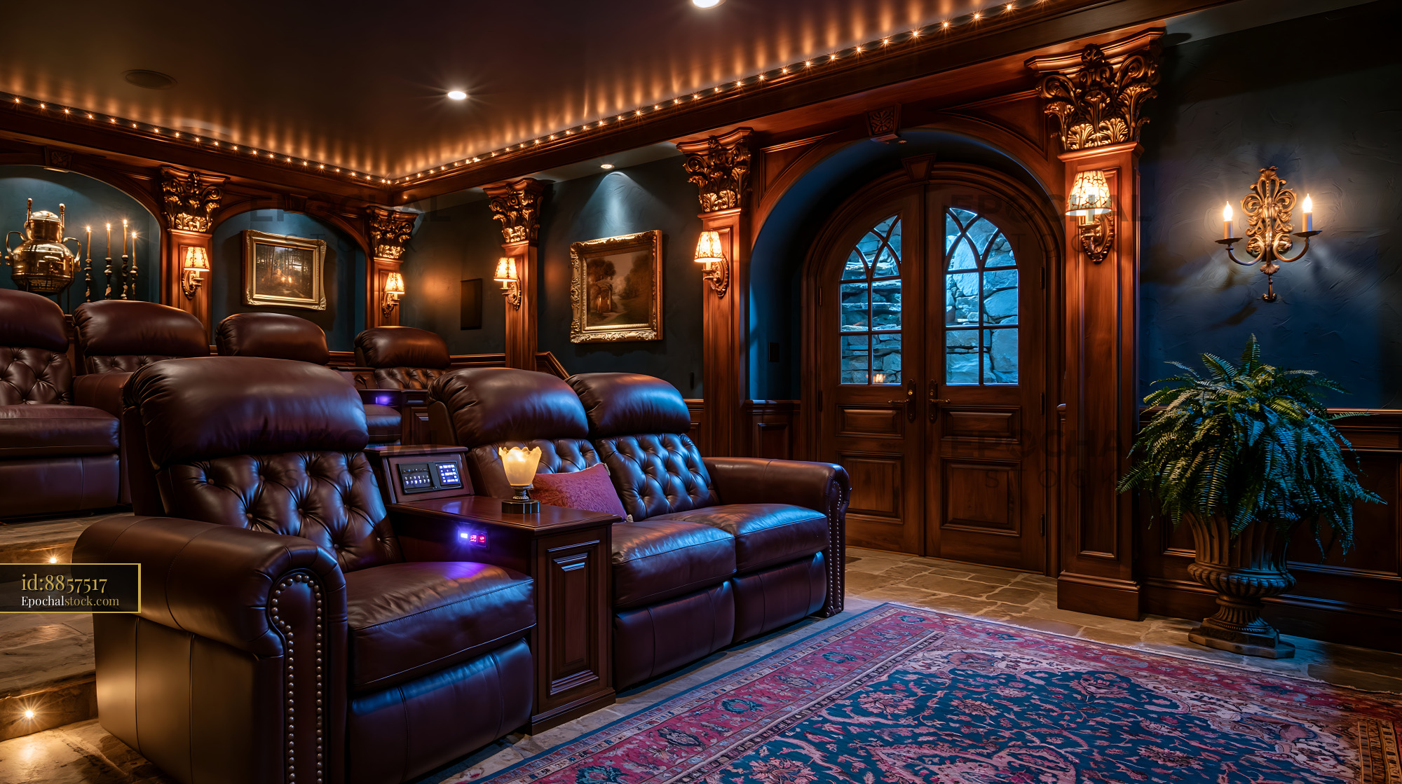 Watermarked full-resolution preview of Home theater with comfortable seating and elegant decor