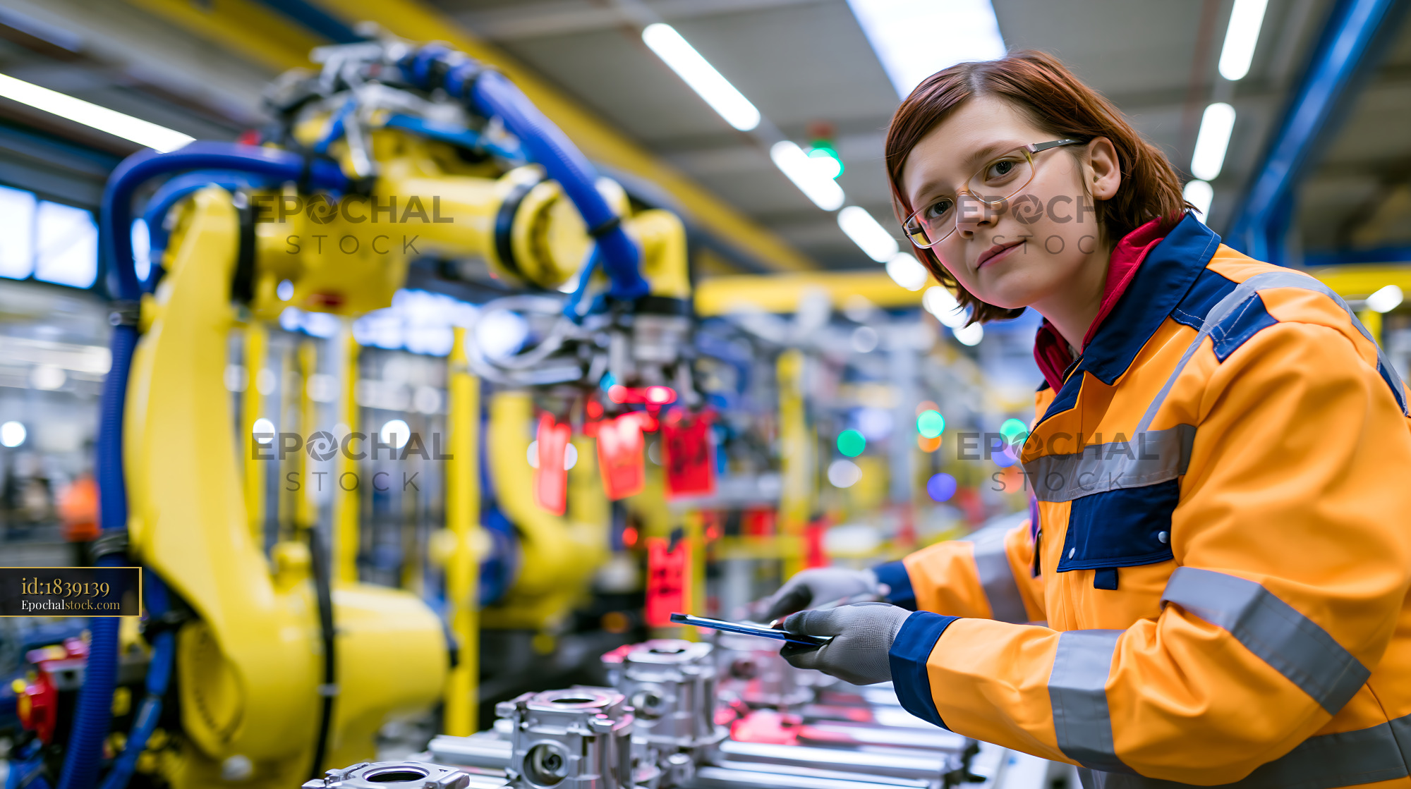 Watermarked full-resolution preview of Factory worker using tools in a production line setting