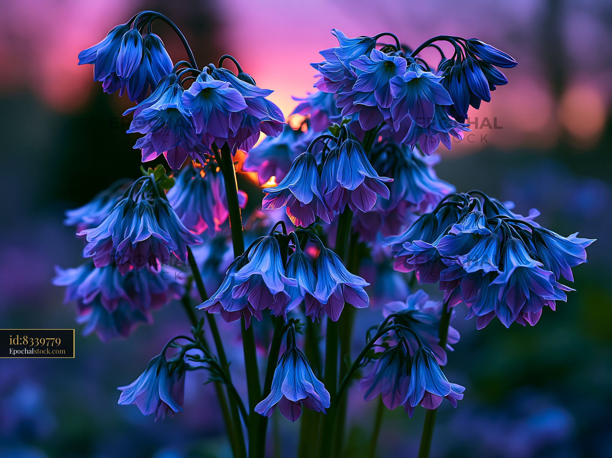 Watermarked full-resolution preview of Flowers blooming at sunset in a garden