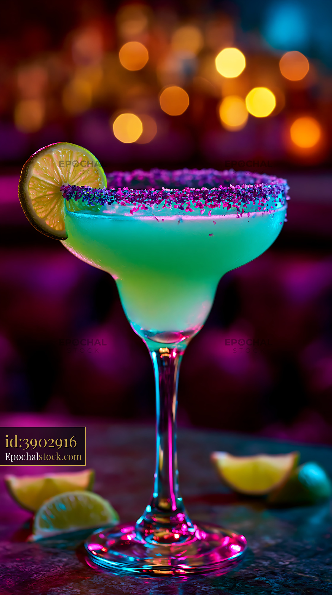Watermarked full-resolution preview of Bright green margarita with lime slice on the rim