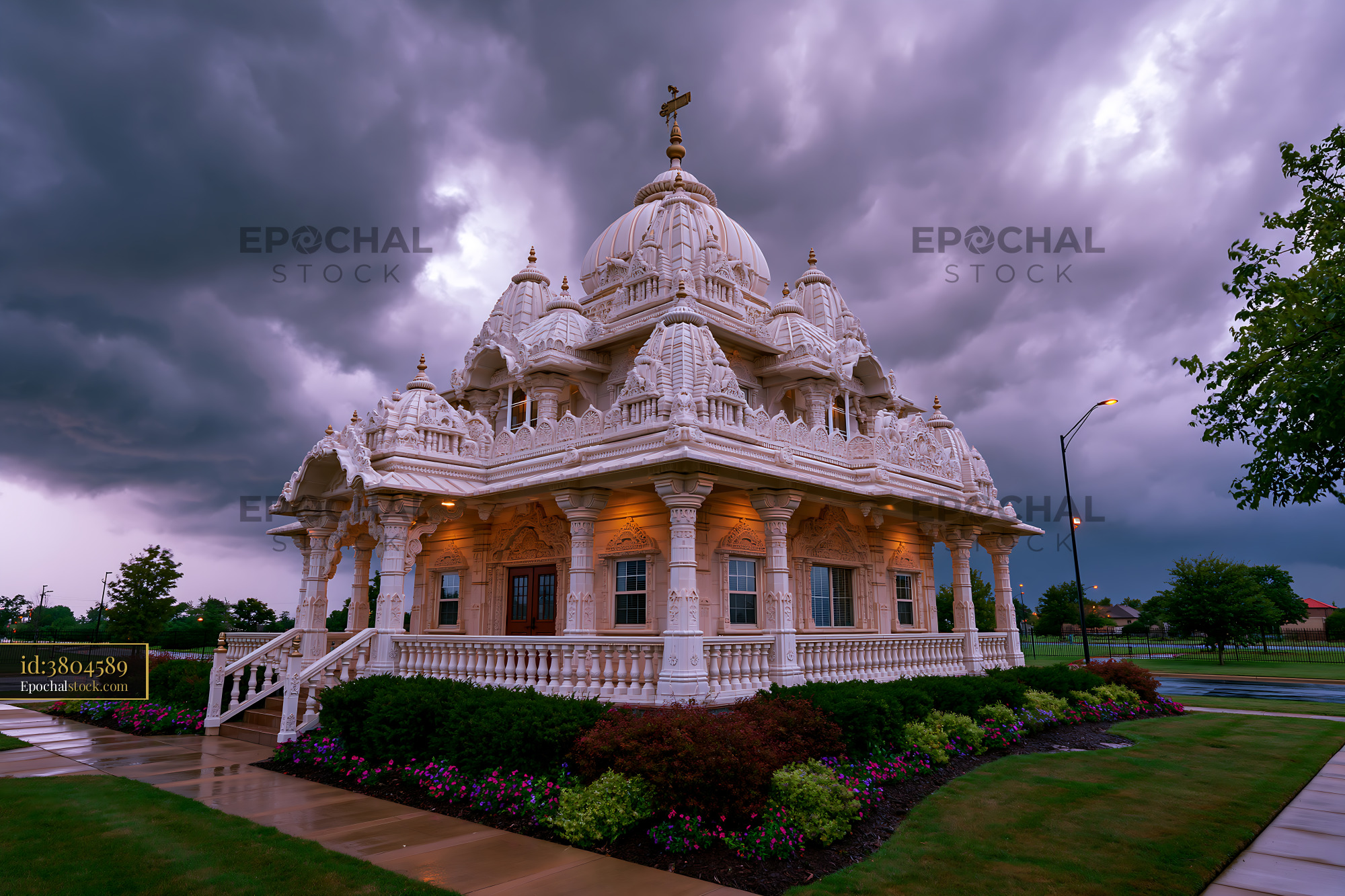 Jain Temple Architecture in Changing Weather, Chicago, USA - stock photo