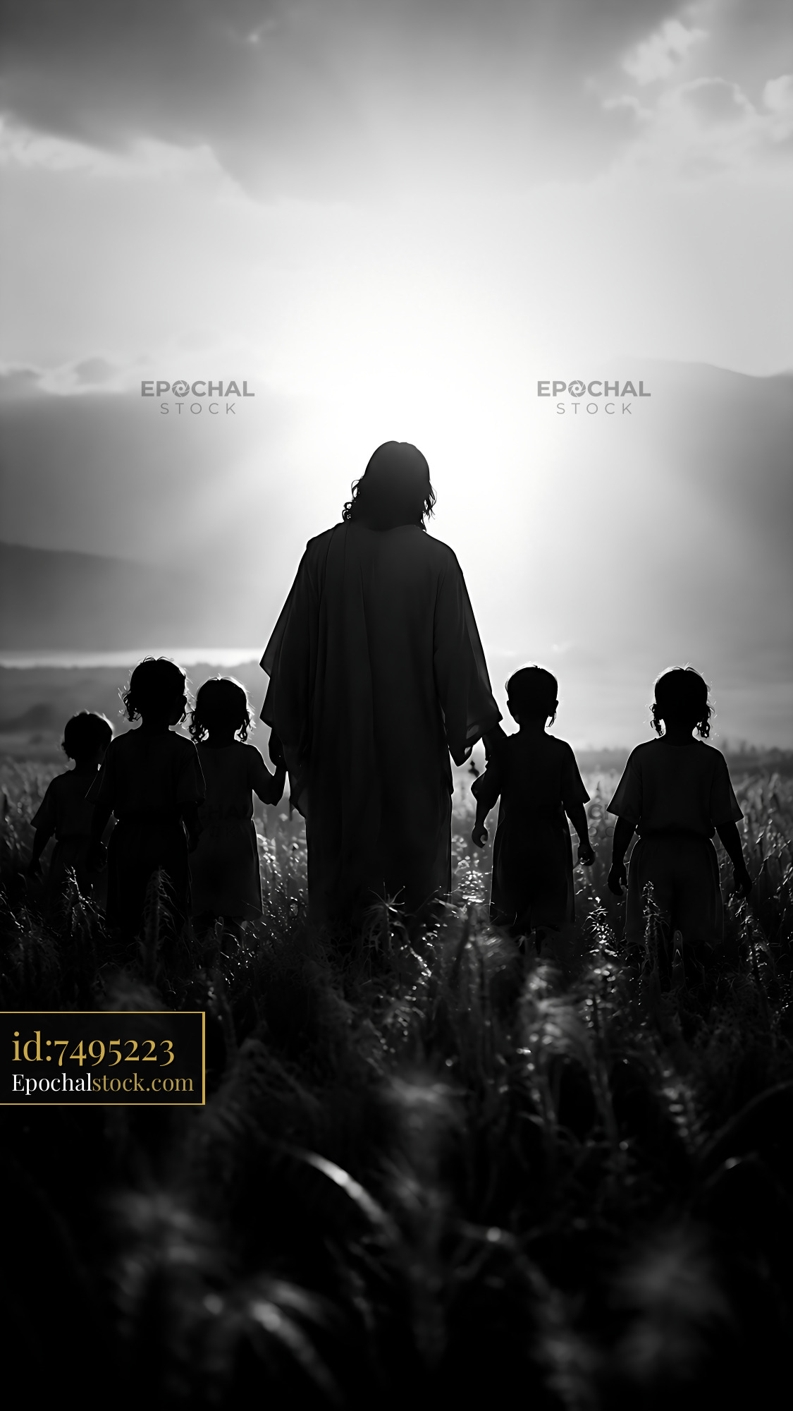 Watermarked full-resolution preview of Figures walking in a wheat field at sunset
