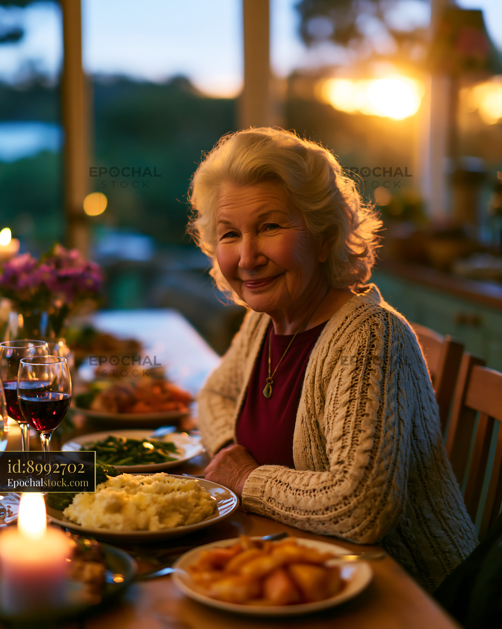 Watermarked full-resolution preview of Gathering around the table for evening dinner