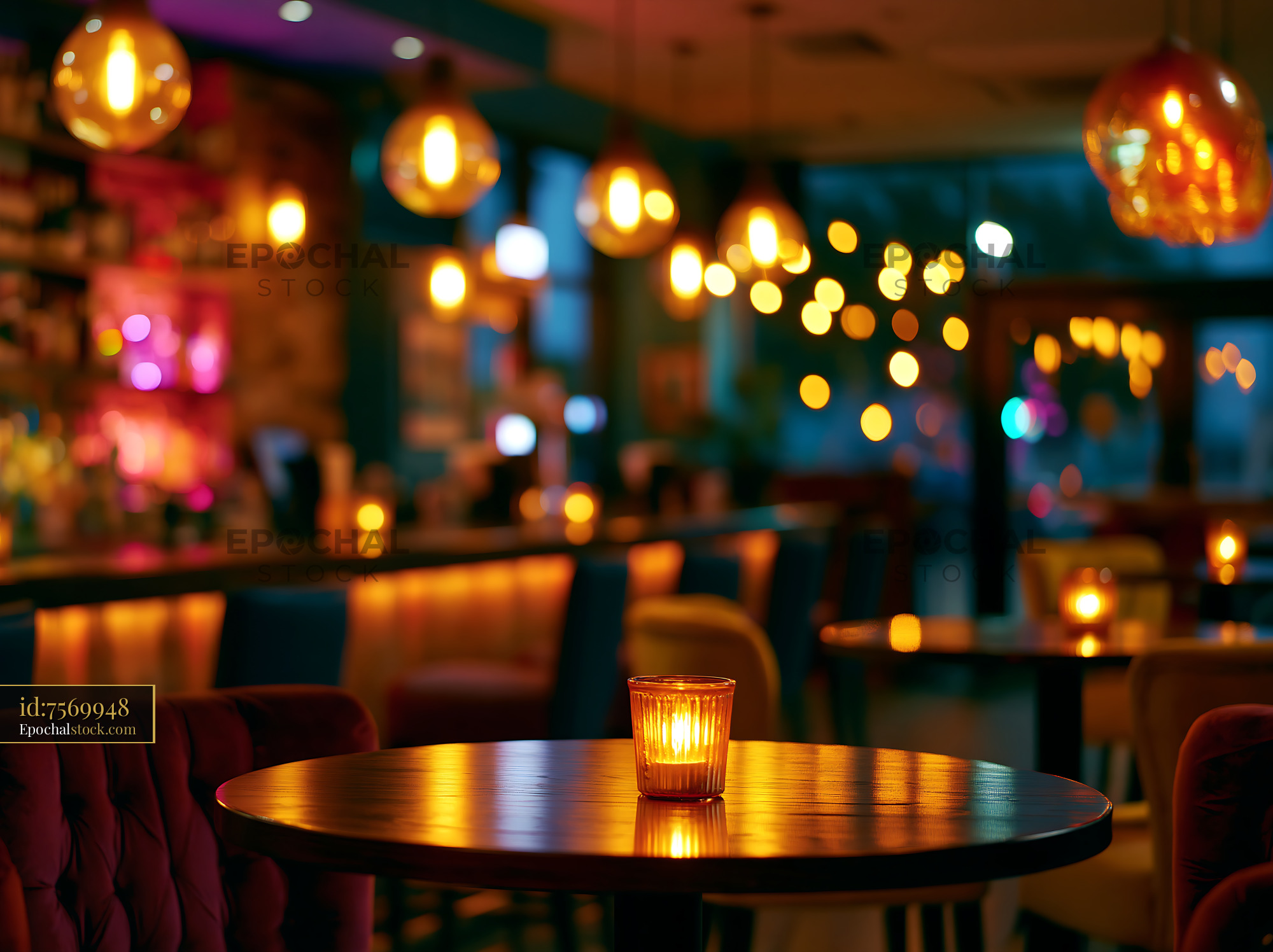 Watermarked full-resolution preview of Warm candlelight on a table in a cozy cafe ambiance