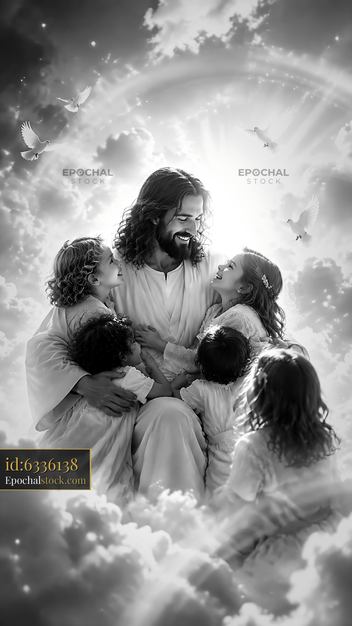 Watermarked full-resolution preview of Jesus surrounded by children in a heavenly scene