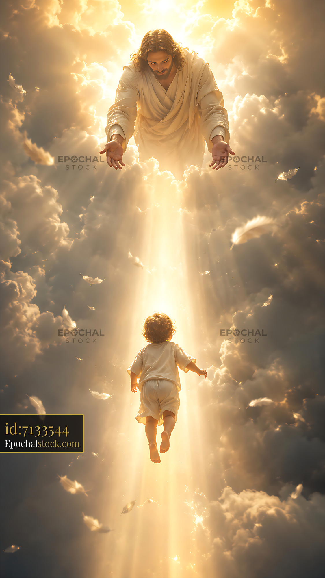 Watermarked full-resolution preview of Child reaching towards a figure in the clouds