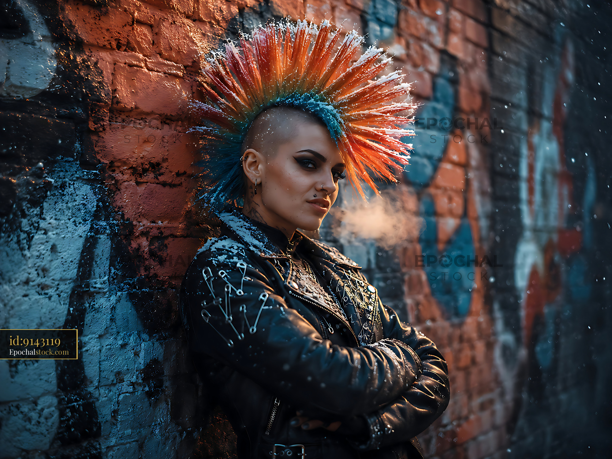Watermarked full-resolution preview of Punk fashion model leaning against a graffiti wall