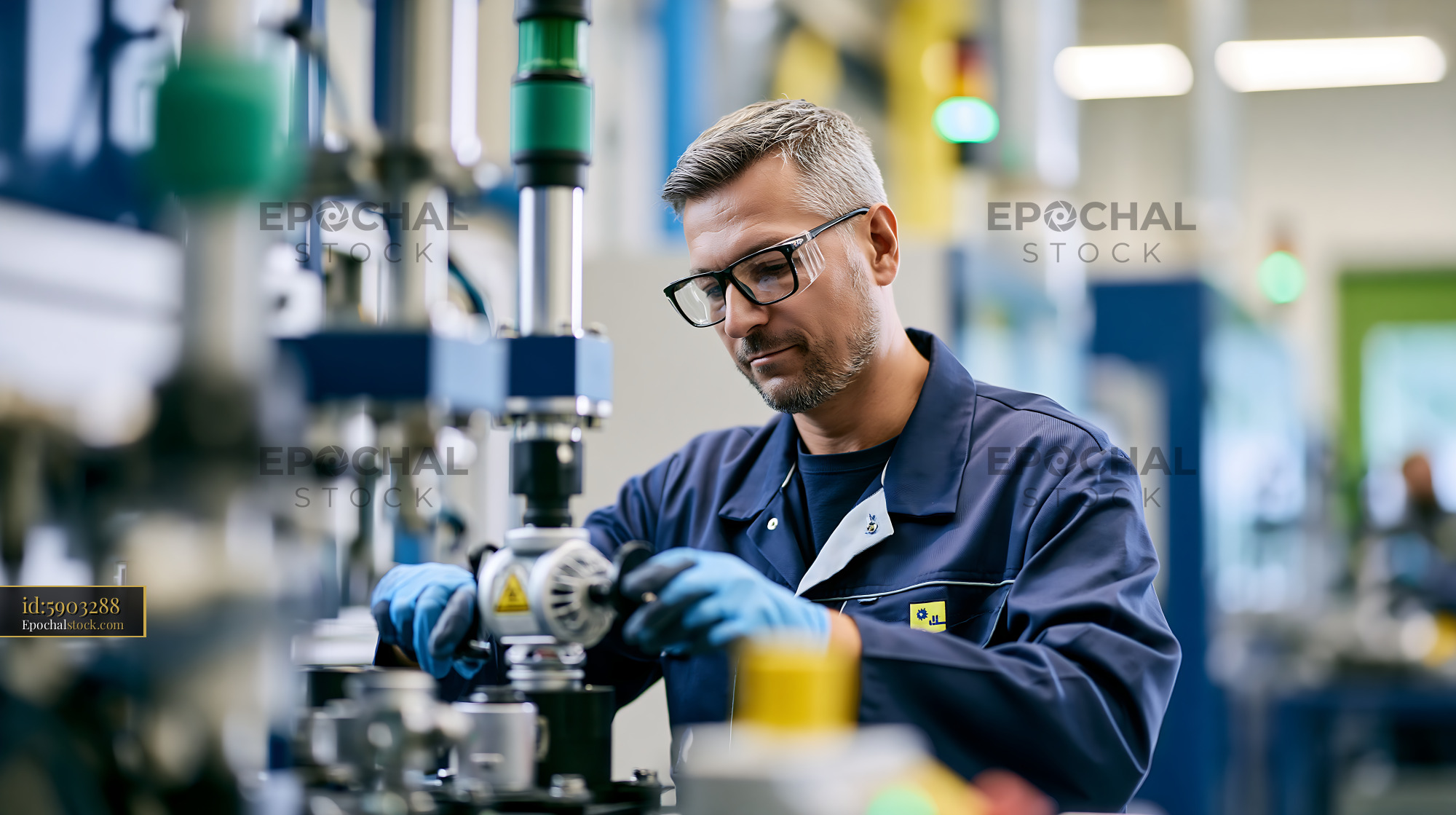 Watermarked full-resolution preview of Worker assembling machinery in industrial facility