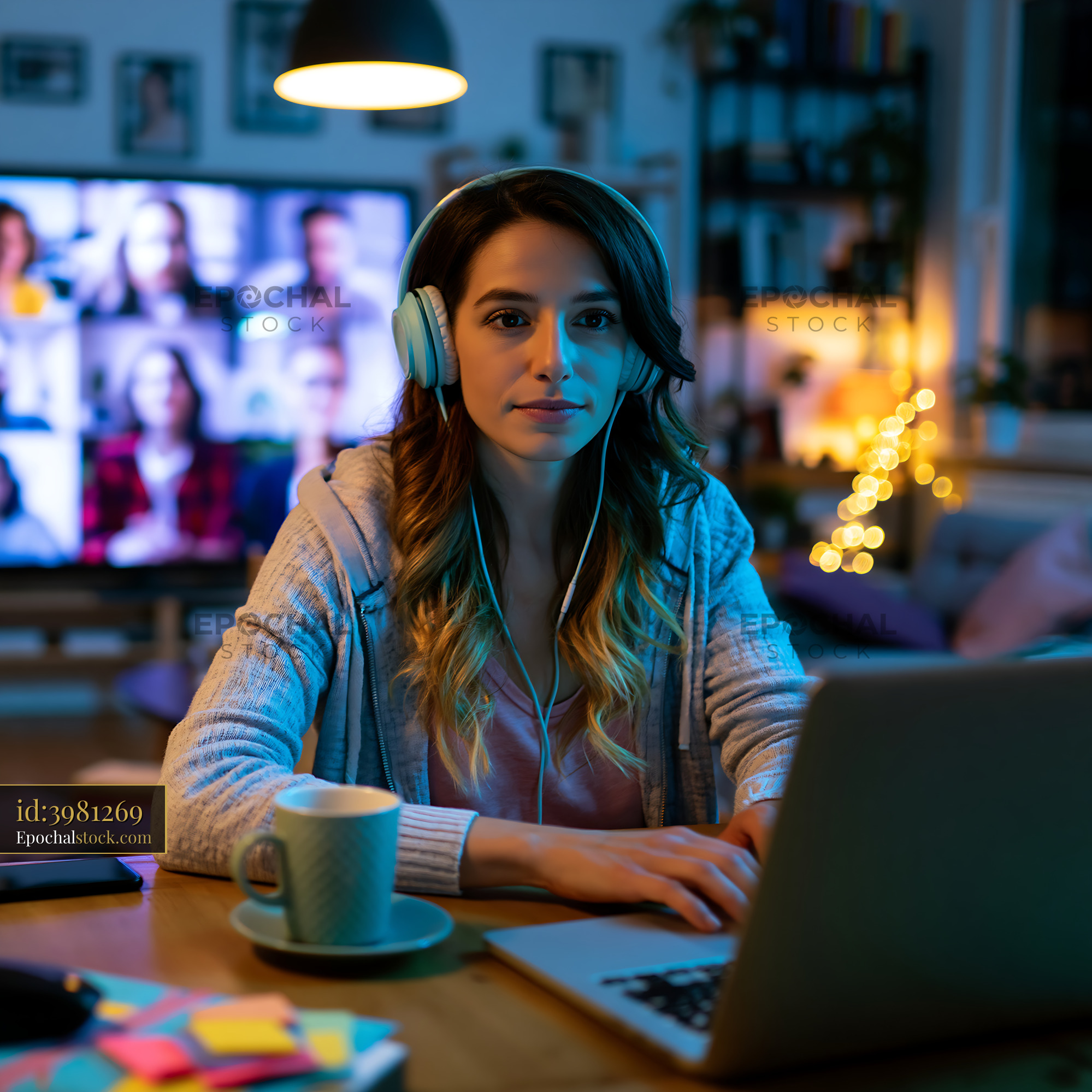 Diverse Hybrid Team in a Video Conference at Home Setting — stock example for Prototyping for FLUX.1 Pro