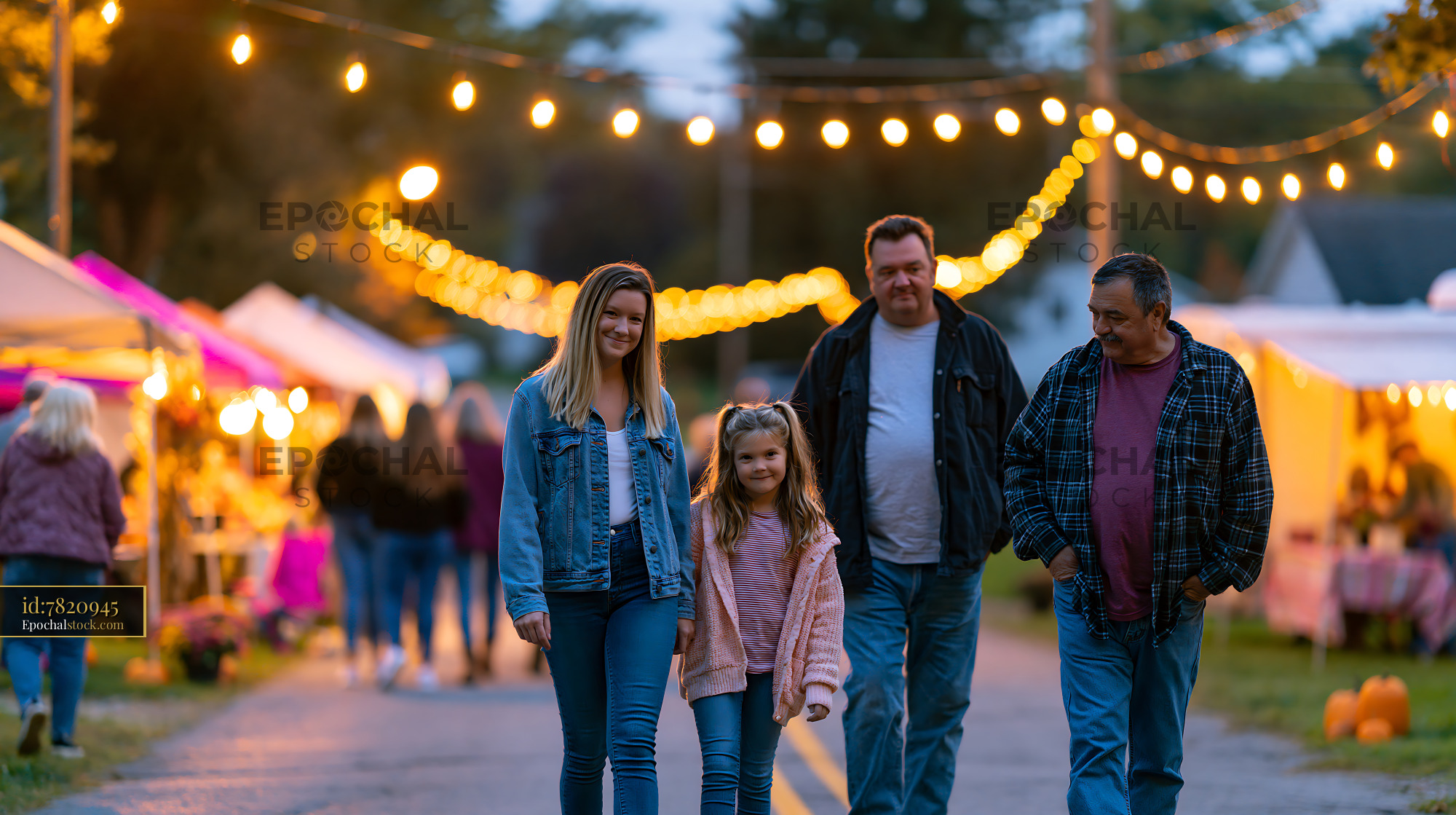 Local Harvest Festival in the Evening With Families Walking - stock photo