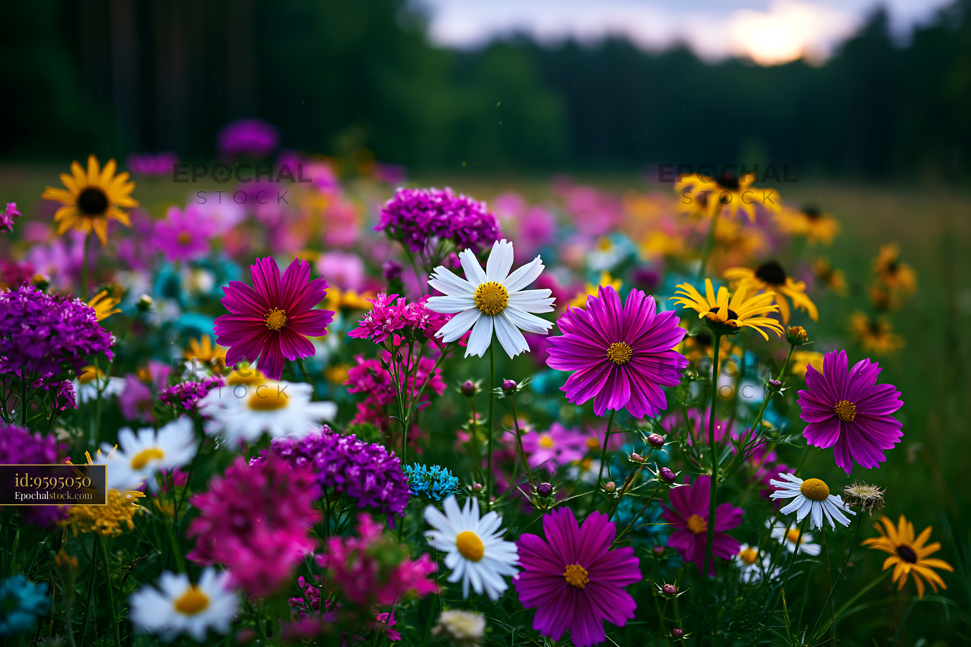 Wildflowers Bloom in a Field, Showcasing Vibrant Colors and Beauty - stock photo