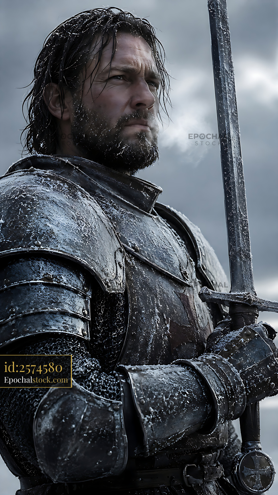 Watermarked full-resolution preview of Knight holding sword in a snowy landscape