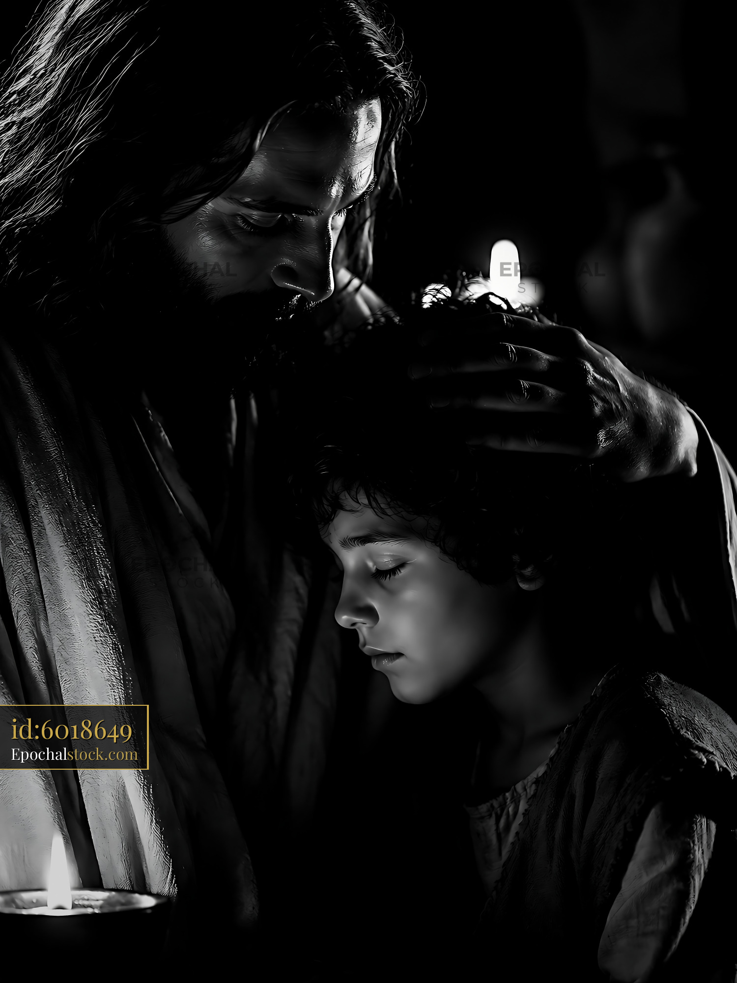 Watermarked full-resolution preview of Father and son share a moment in dim light