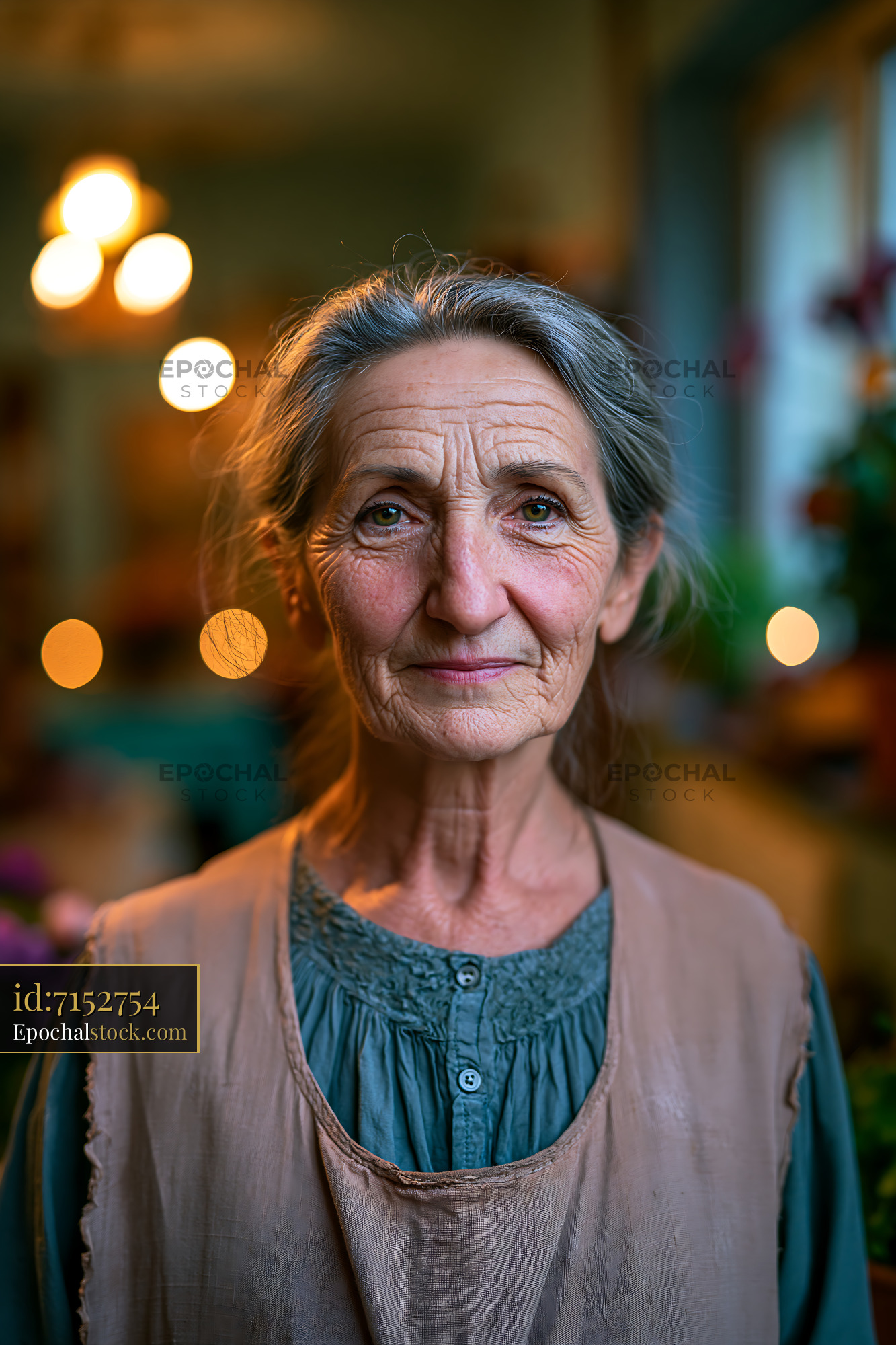 Watermarked full-resolution preview of Elderly woman standing indoors with soft lighting