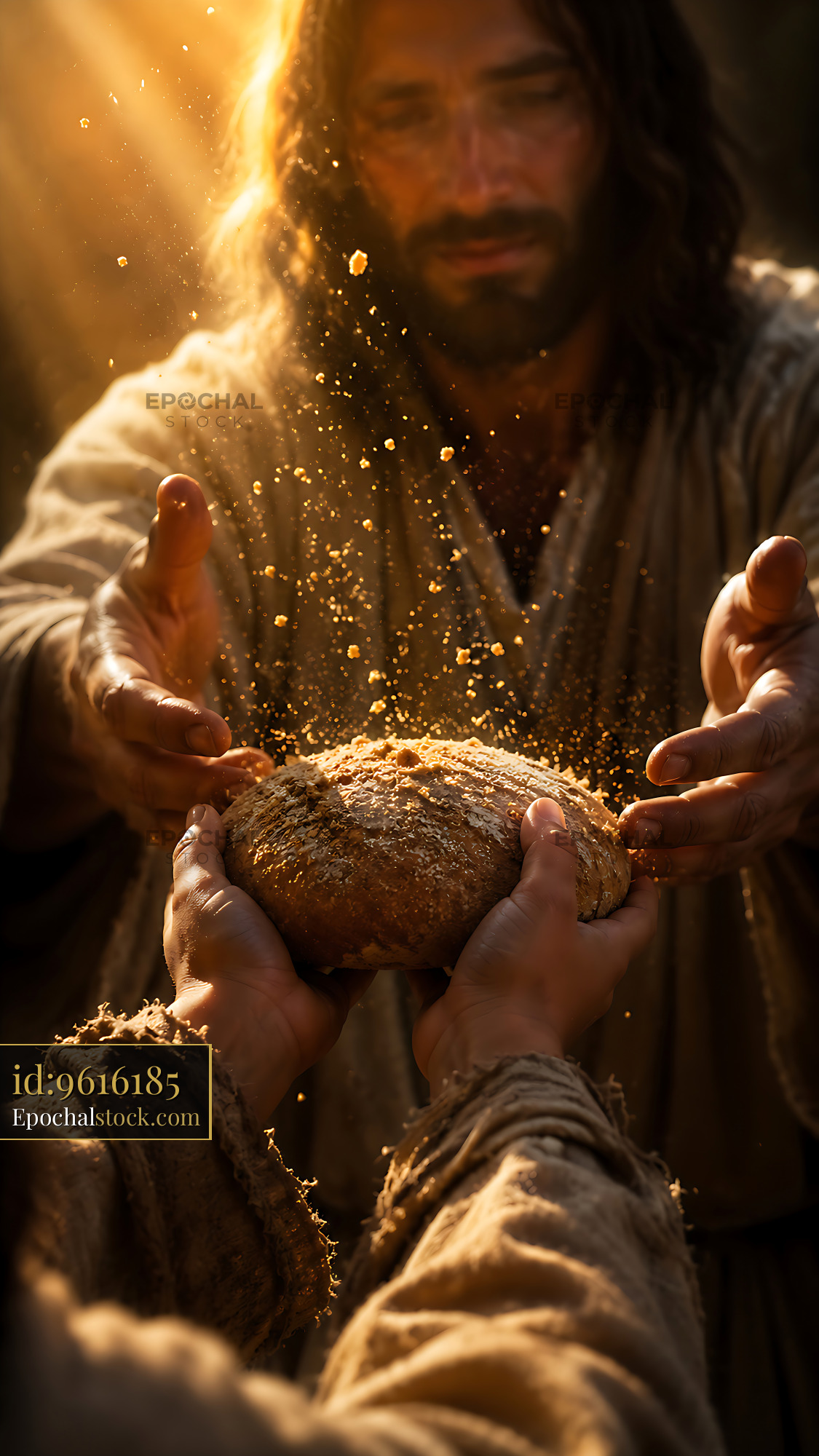 Watermarked full-resolution preview of Sharing bread in a warm and inviting setting