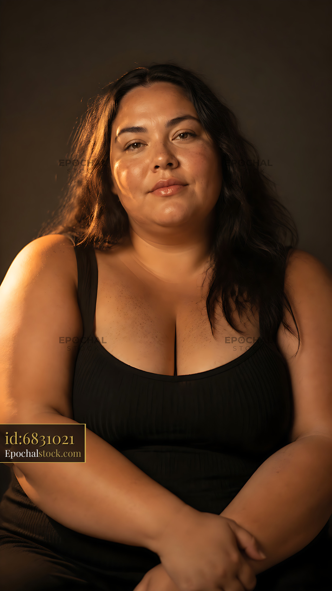 Watermarked full-resolution preview of Portrait of woman with brown skin and dark hair