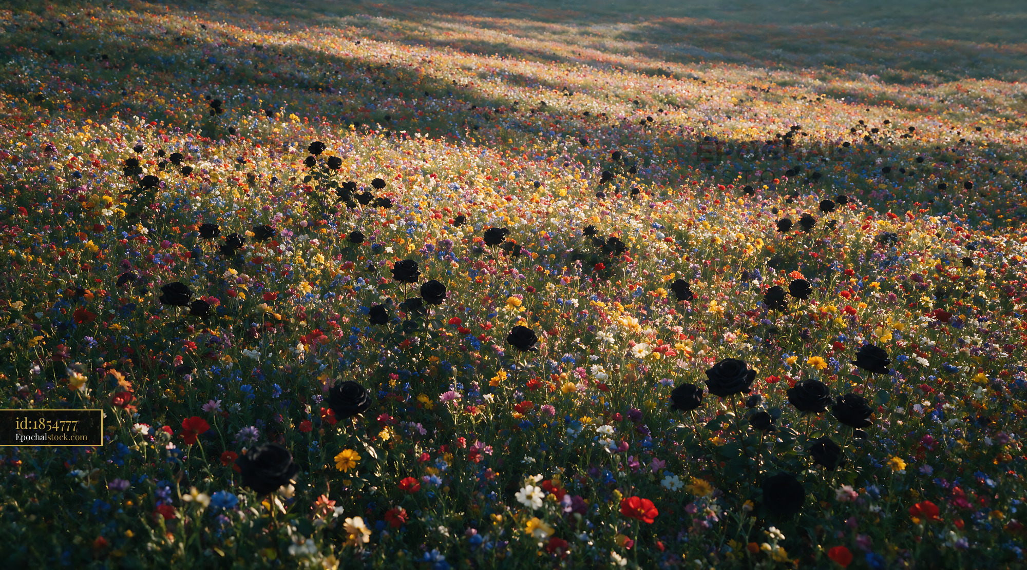 Black Poppy, Papaver Somniferum, Blooming in Colorful Meadow - stock photo
