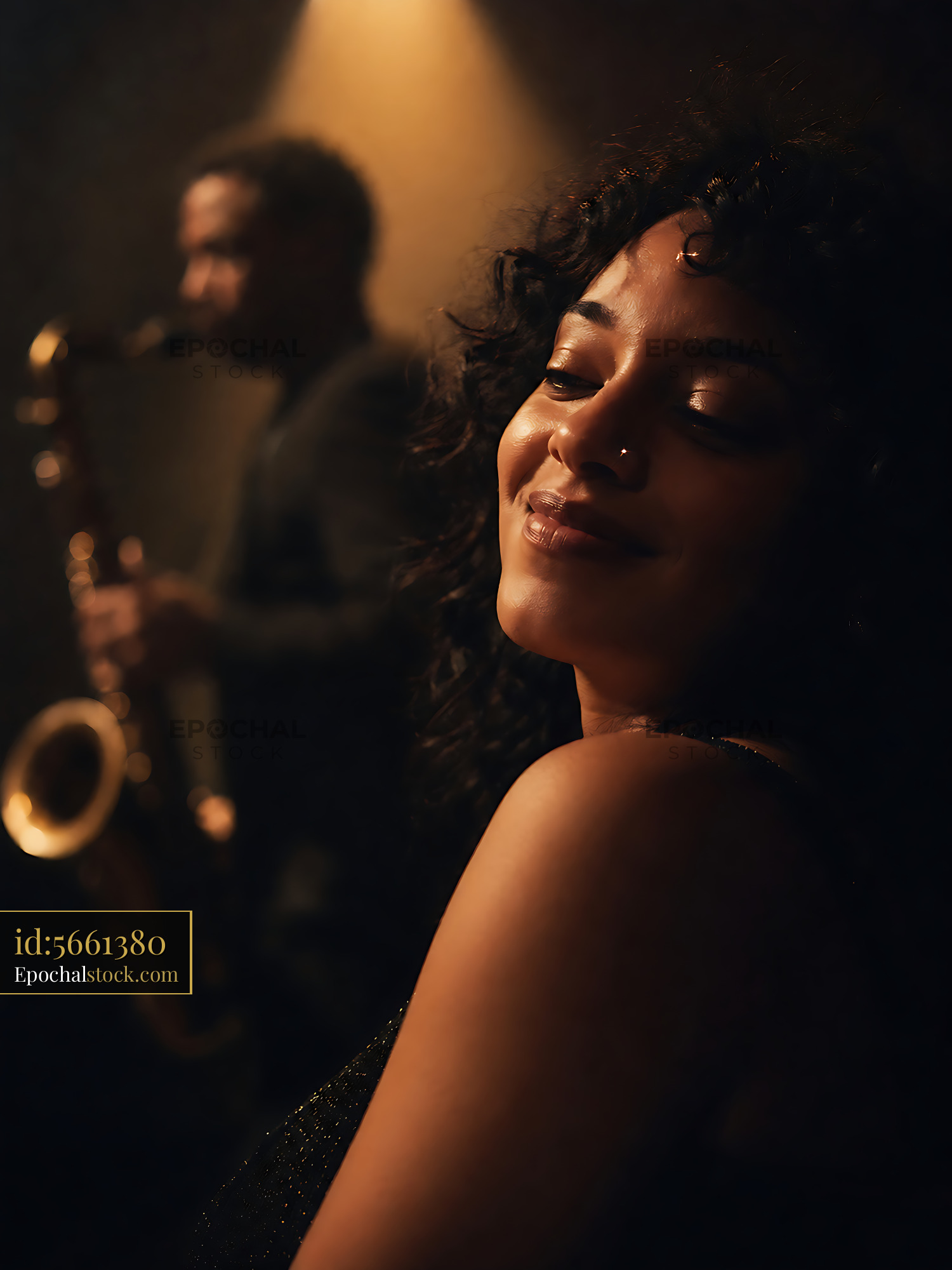Watermarked full-resolution preview of Woman enjoying live jazz performance at night