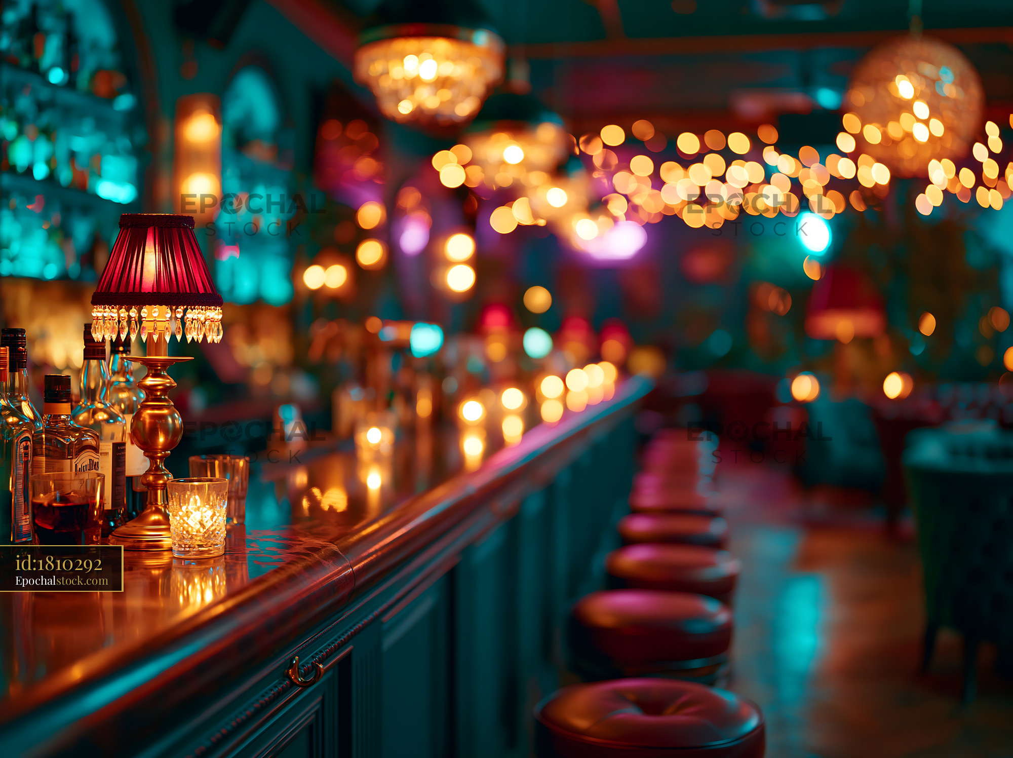 Watermarked full-resolution preview of Bar interior with warm lighting and decorative lamps