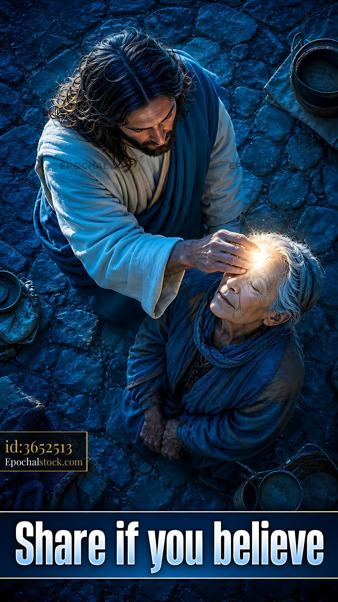 Jesus Healing a Blind Man While the Crowd Watches in the Market - stock photo