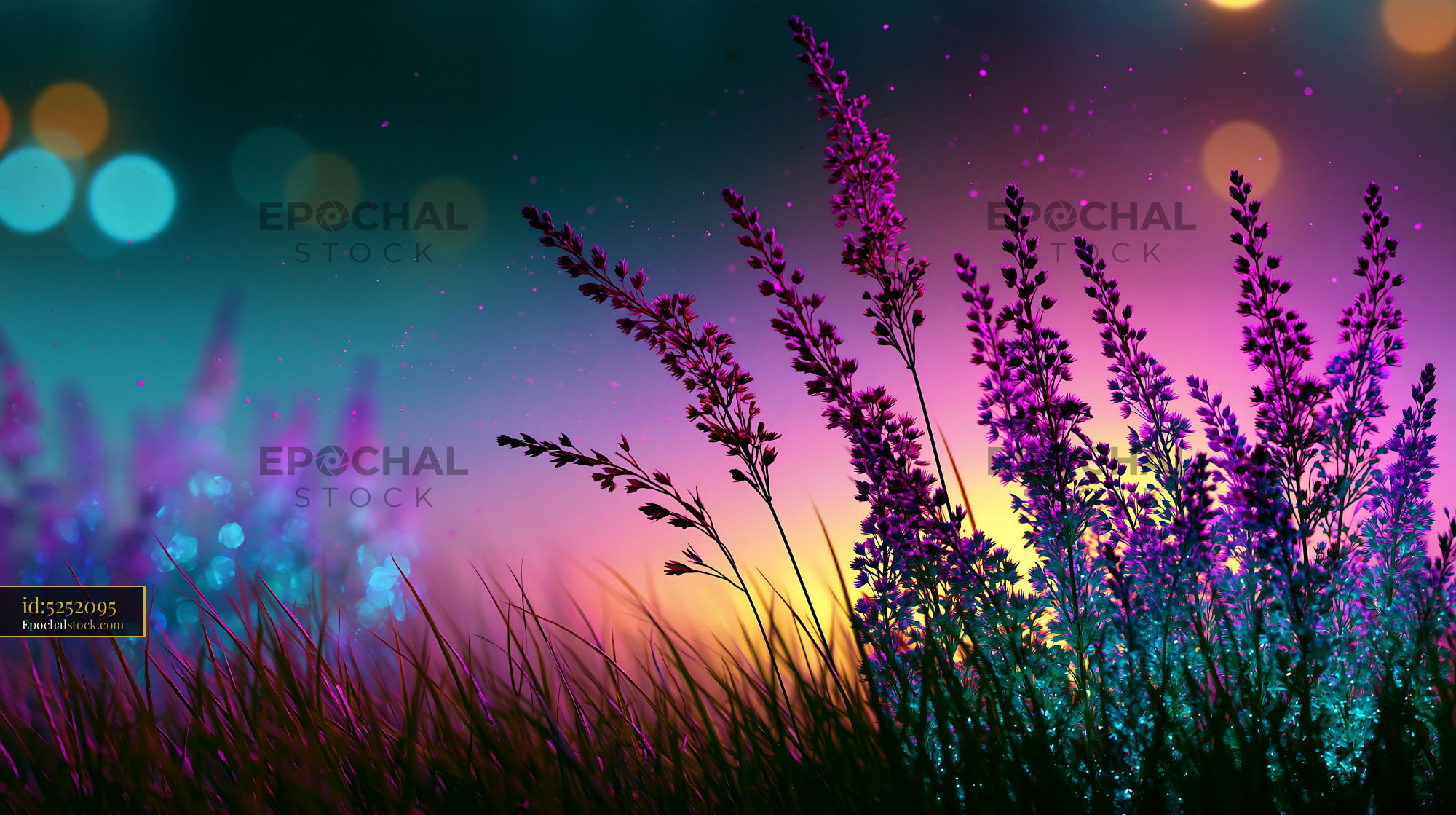Watermarked full-resolution preview of Vibrant purple flowers against a colorful blurred background