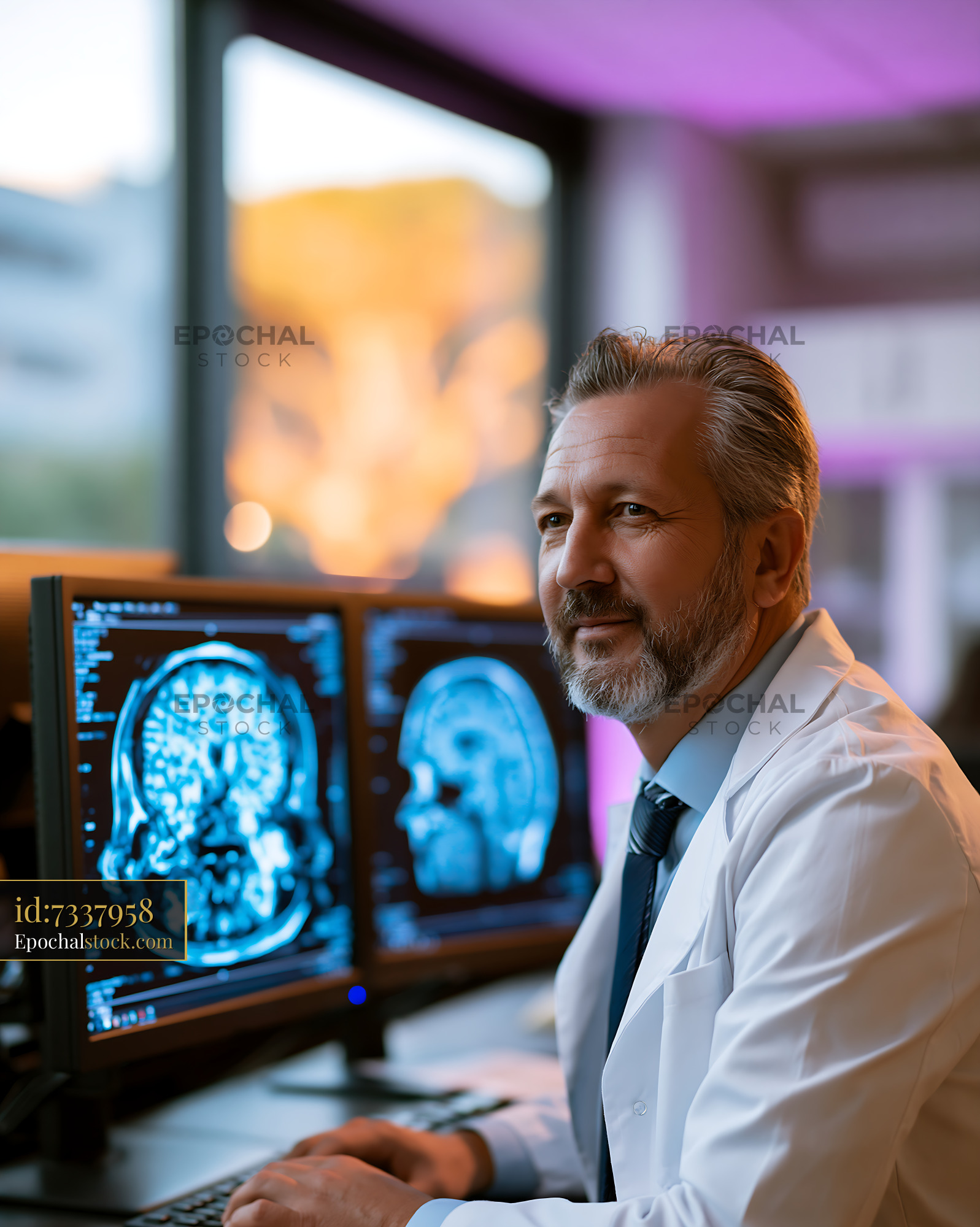 Watermarked full-resolution preview of Doctor reviewing medical scans at a hospital