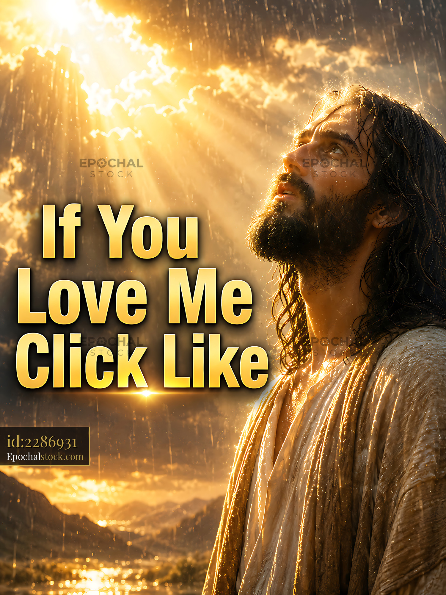 Watermarked full-resolution preview of Man looking up at the sky with light rays shining down