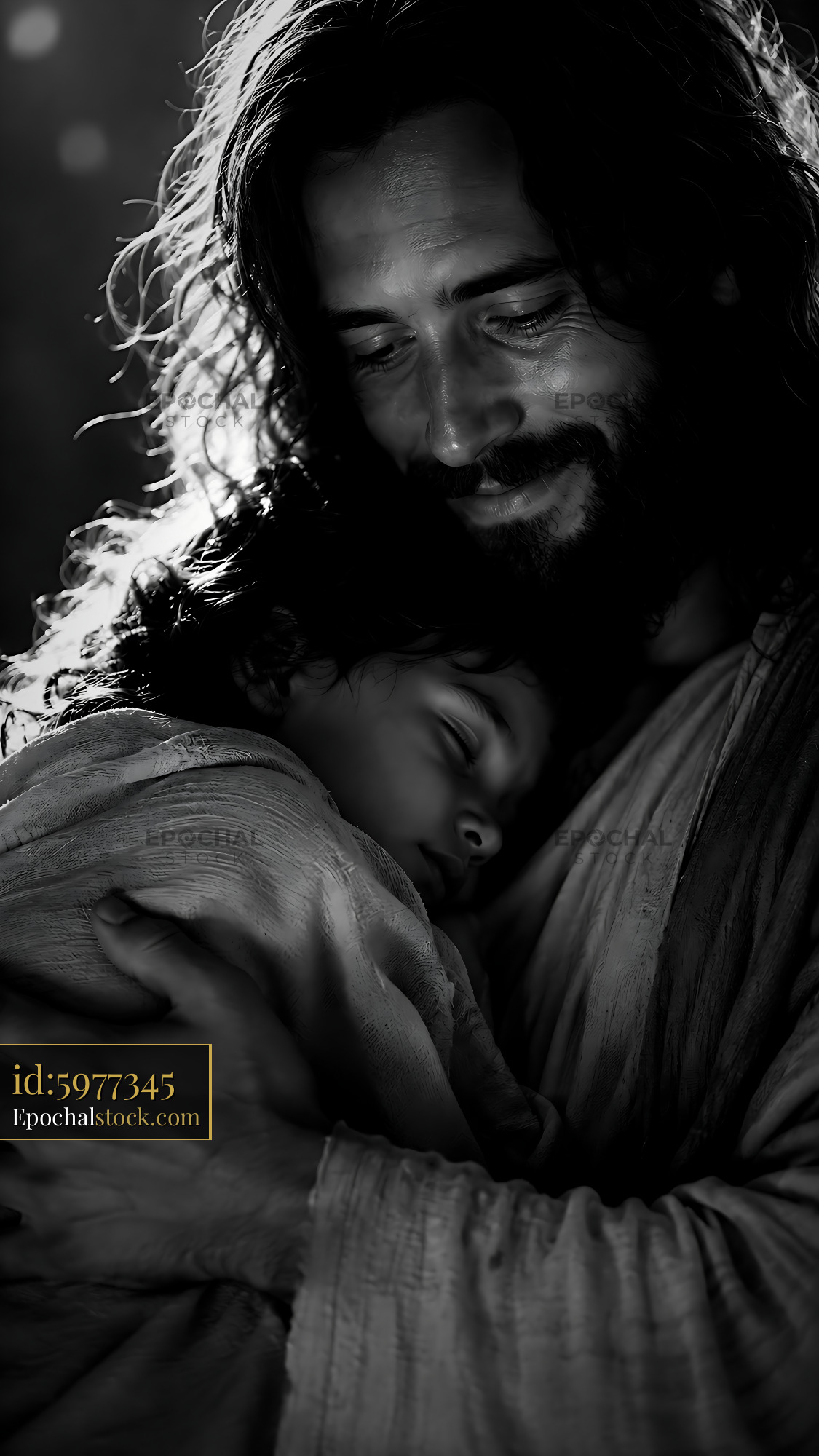 Watermarked full-resolution preview of Man holds sleeping child in warm embrace