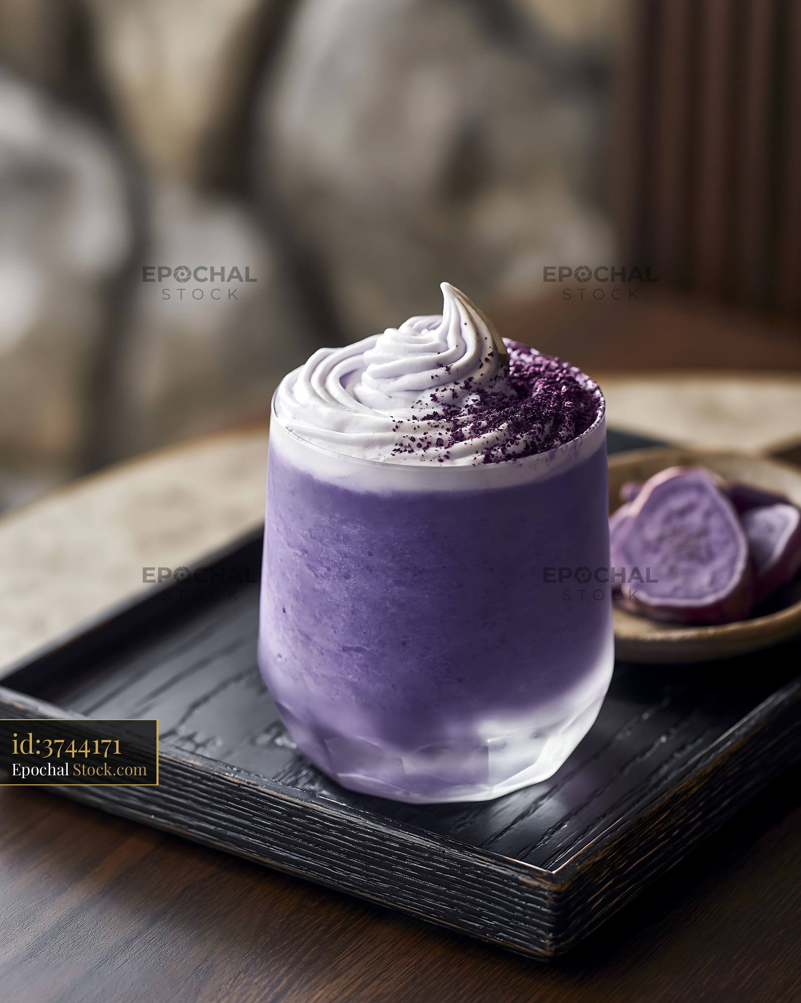 Okinawan purple sweet potato smoothie with creamy whipped topping - stock photo