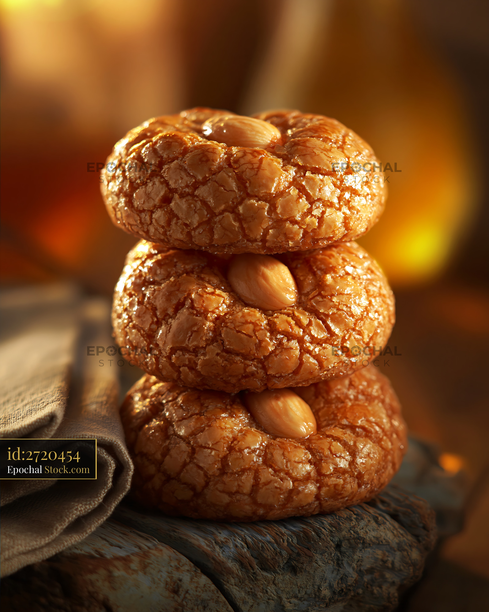 Acibadem kurabiyesi biscuits stacked with whole almonds - stock photo