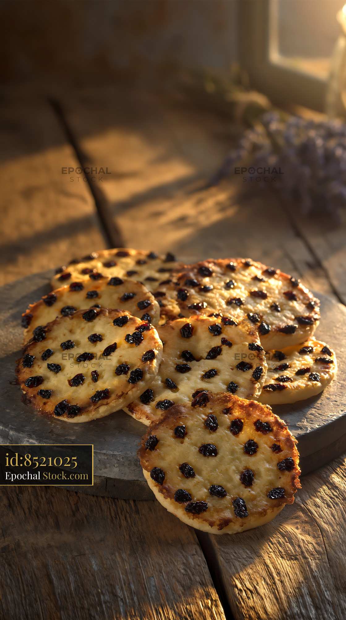Freshly baked shirini kishmishi biscuits on a rustic wooden table - stock photo