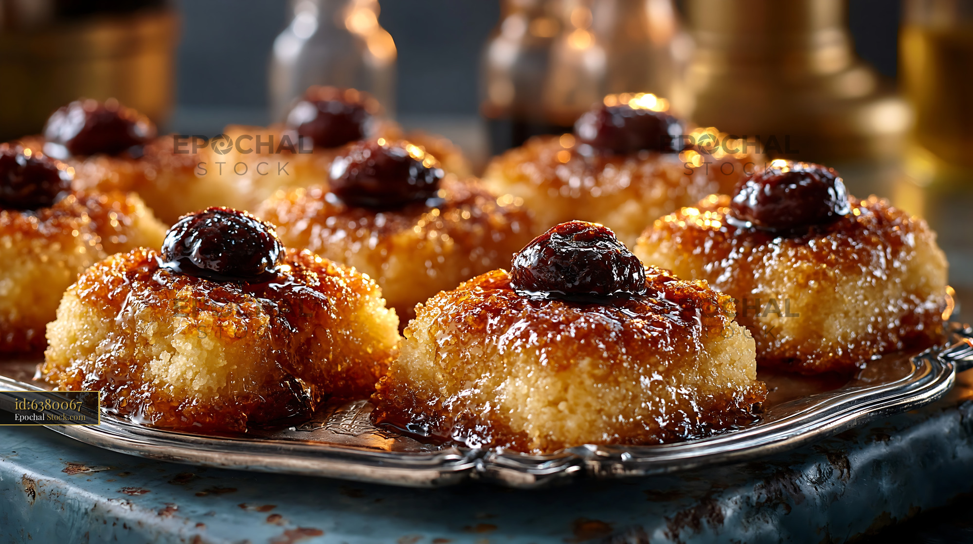 Sekerpare hazelnut biscuits soaked in golden syrup on a silver tray - stock photo