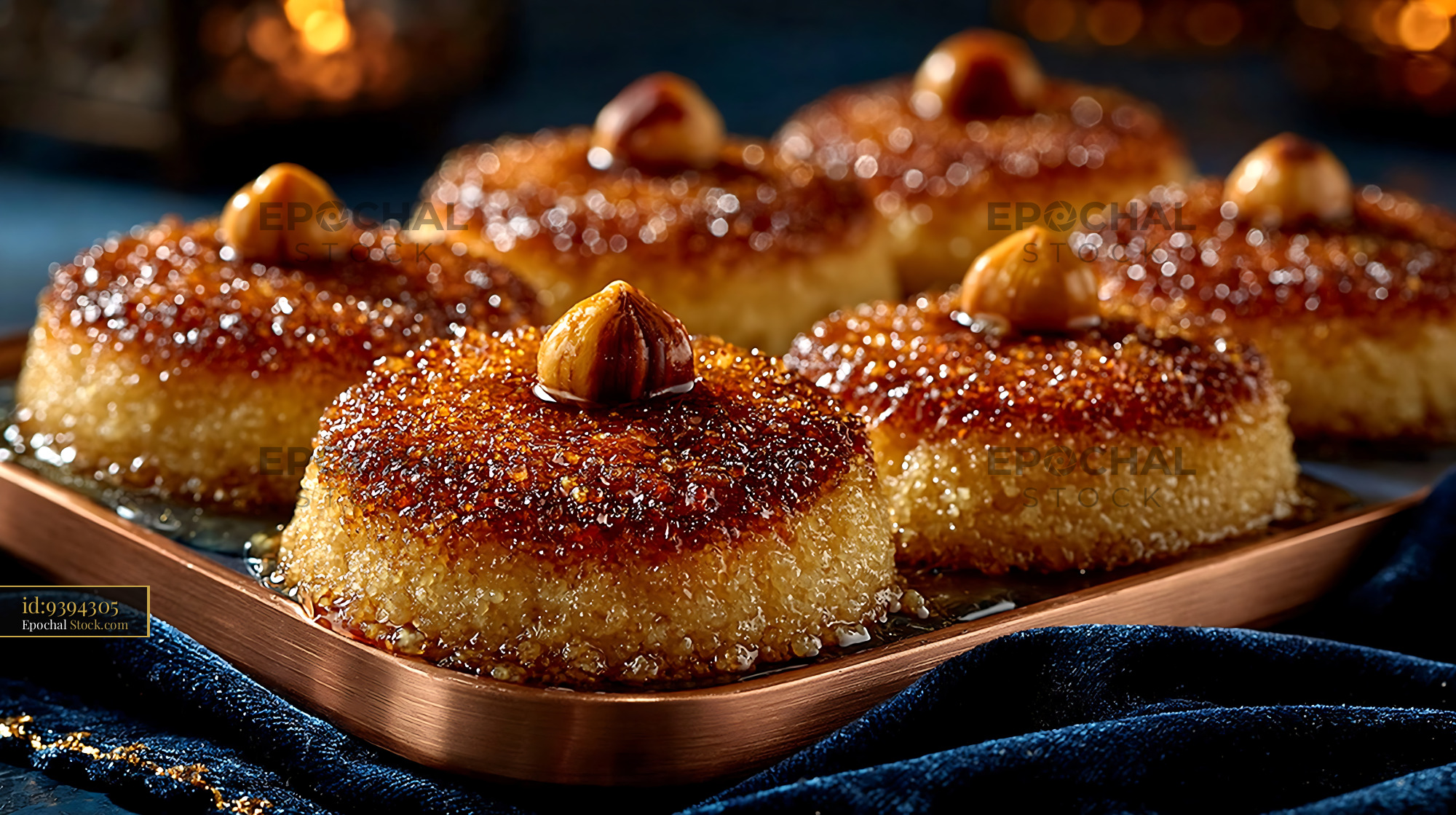 Sekerpare hazelnut biscuits soaked in sweet syrup on a copper tray - stock photo