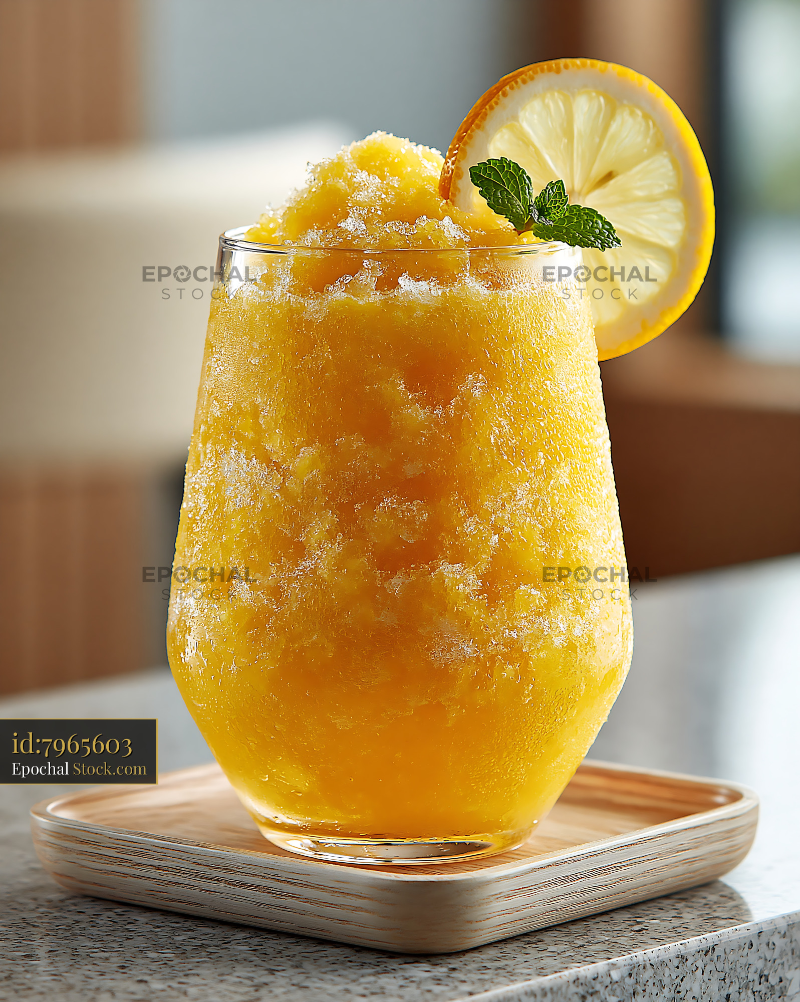 Refreshing yuja citron smoothie garnished with lemon and mint - stock photo