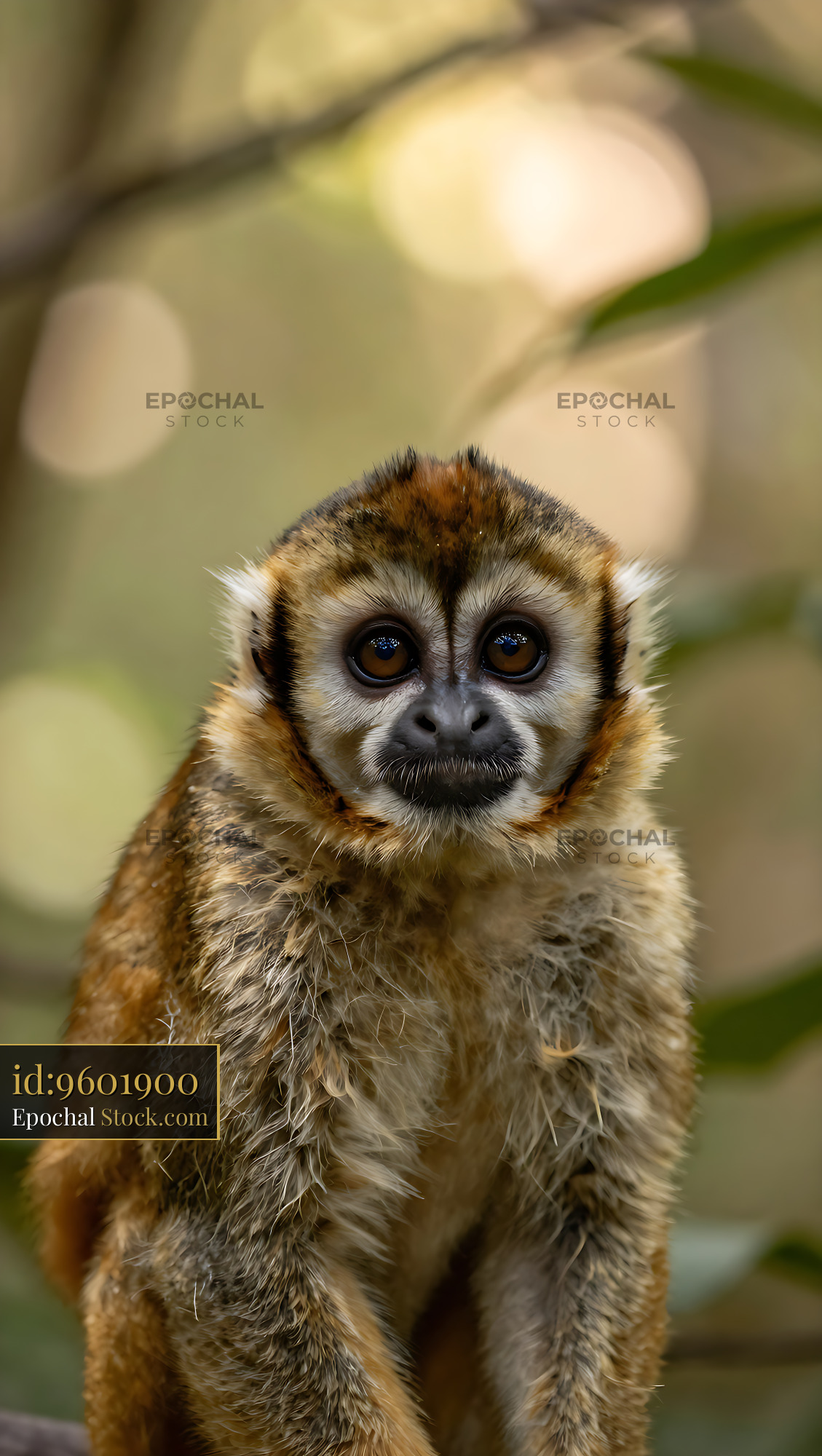 Night monkey with large eyes looking at camera in the forest - stock photo